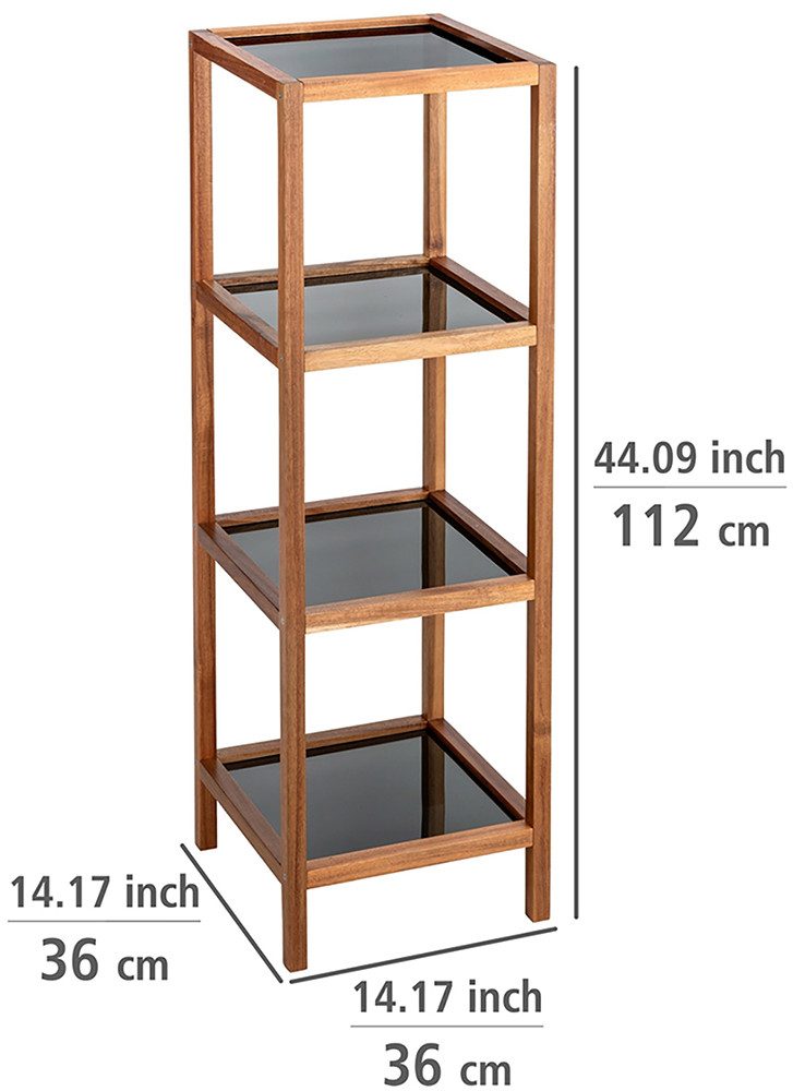WENKO Rek Modell Fondi uit massief acaciahout, 4 glazen planken