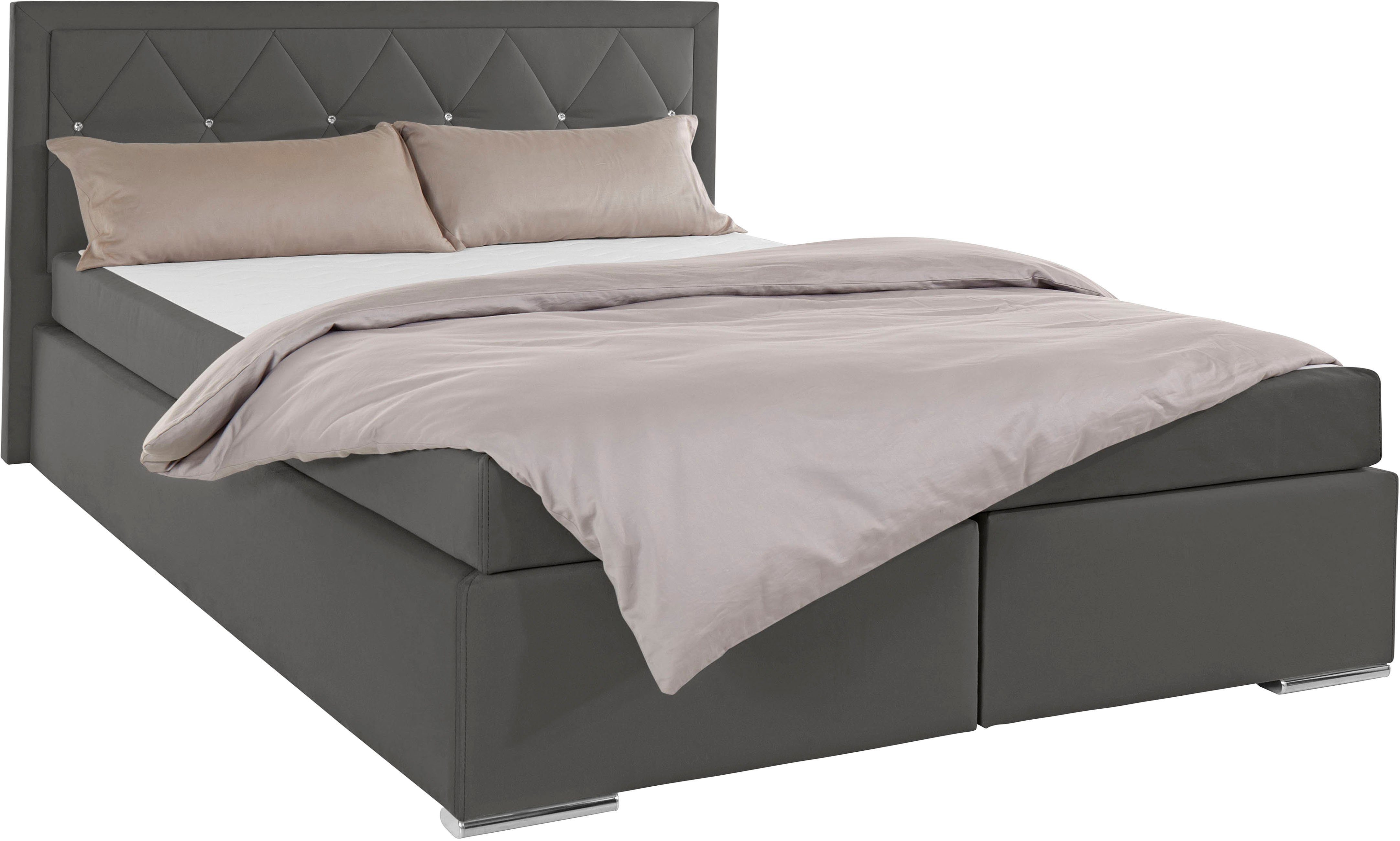 Leonique Boxspring Alfie, bestseller, optioneel met bedlade met strassteentjes in het hoofdbord, h2, h3 en h4 ter keuze