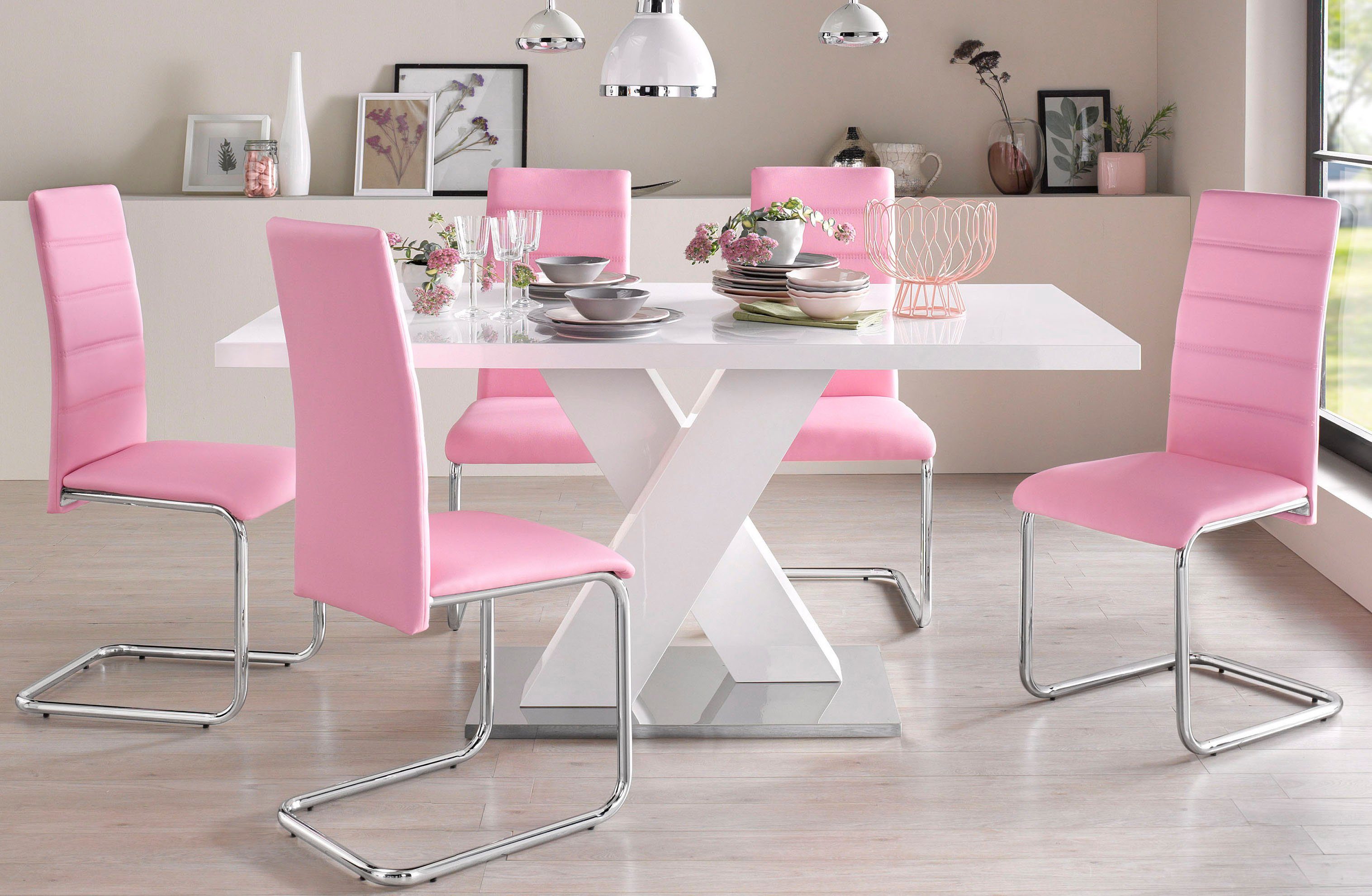 INOSIGN Vrijdragende stoel Adora (2 of set van 4) bekleding in imitatieleer, verchroomd metalen frame (set)