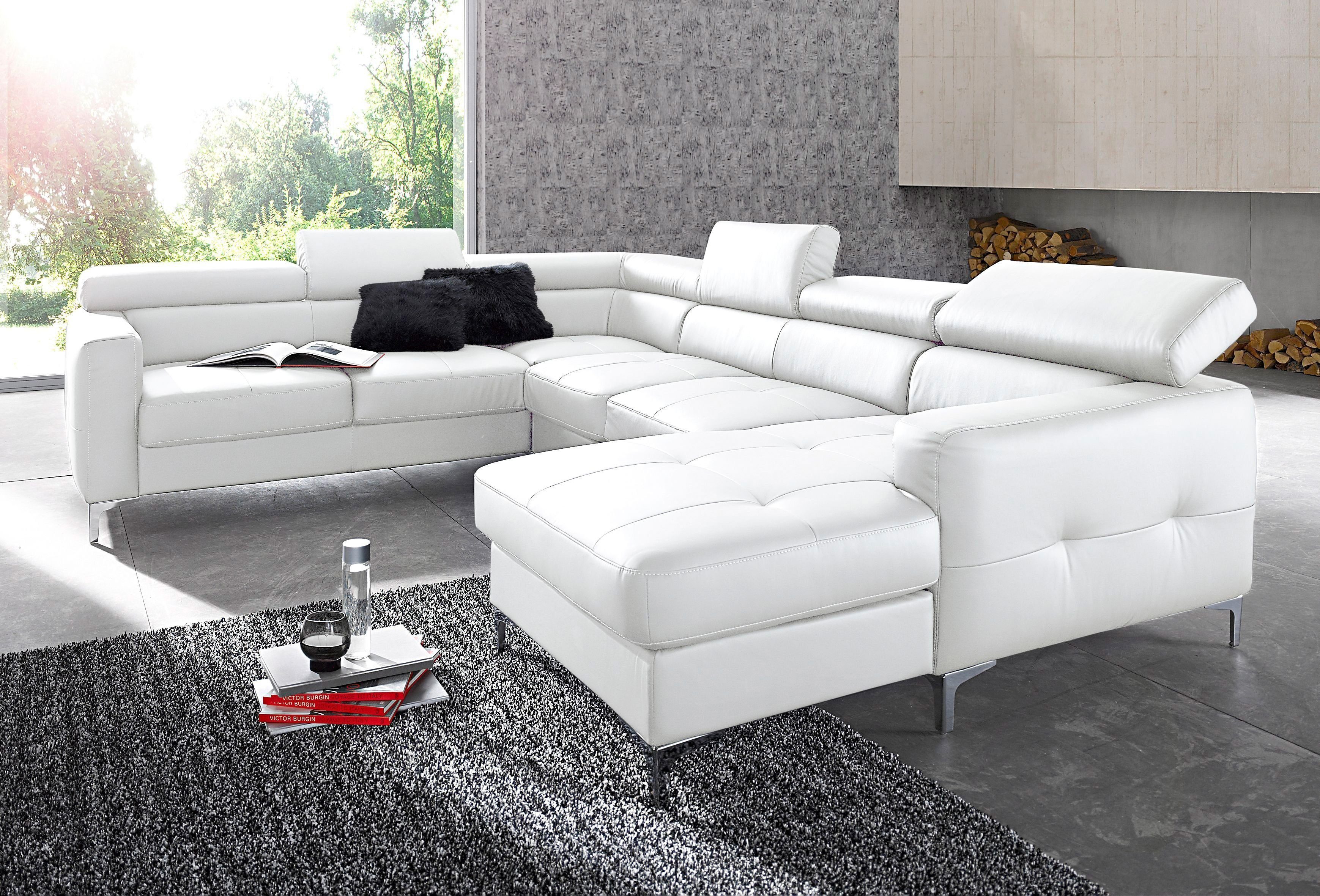 COTTA Zithoek Sammy U-vorm Set bestaande uit: woonlandschap met hoofdverstelling & hocker (set) wit, zithoeken, 306 cm