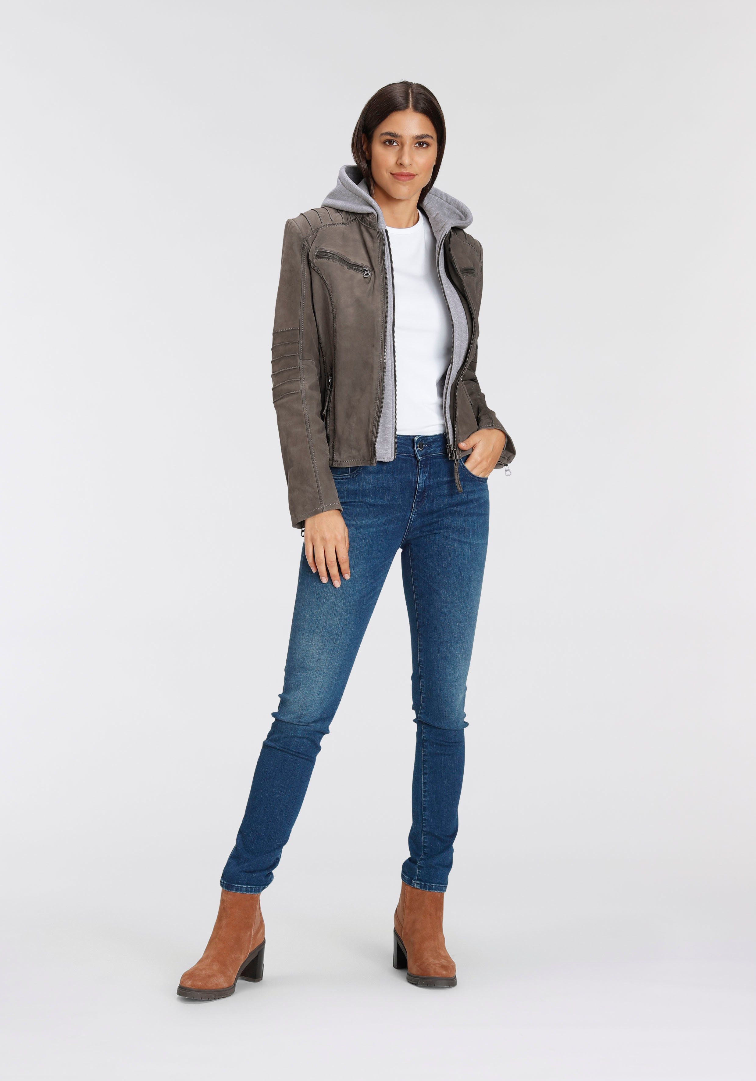 Mauritius Leren jack NOLAH Two-in-one stijl - met een afneembare jerseycapuchon