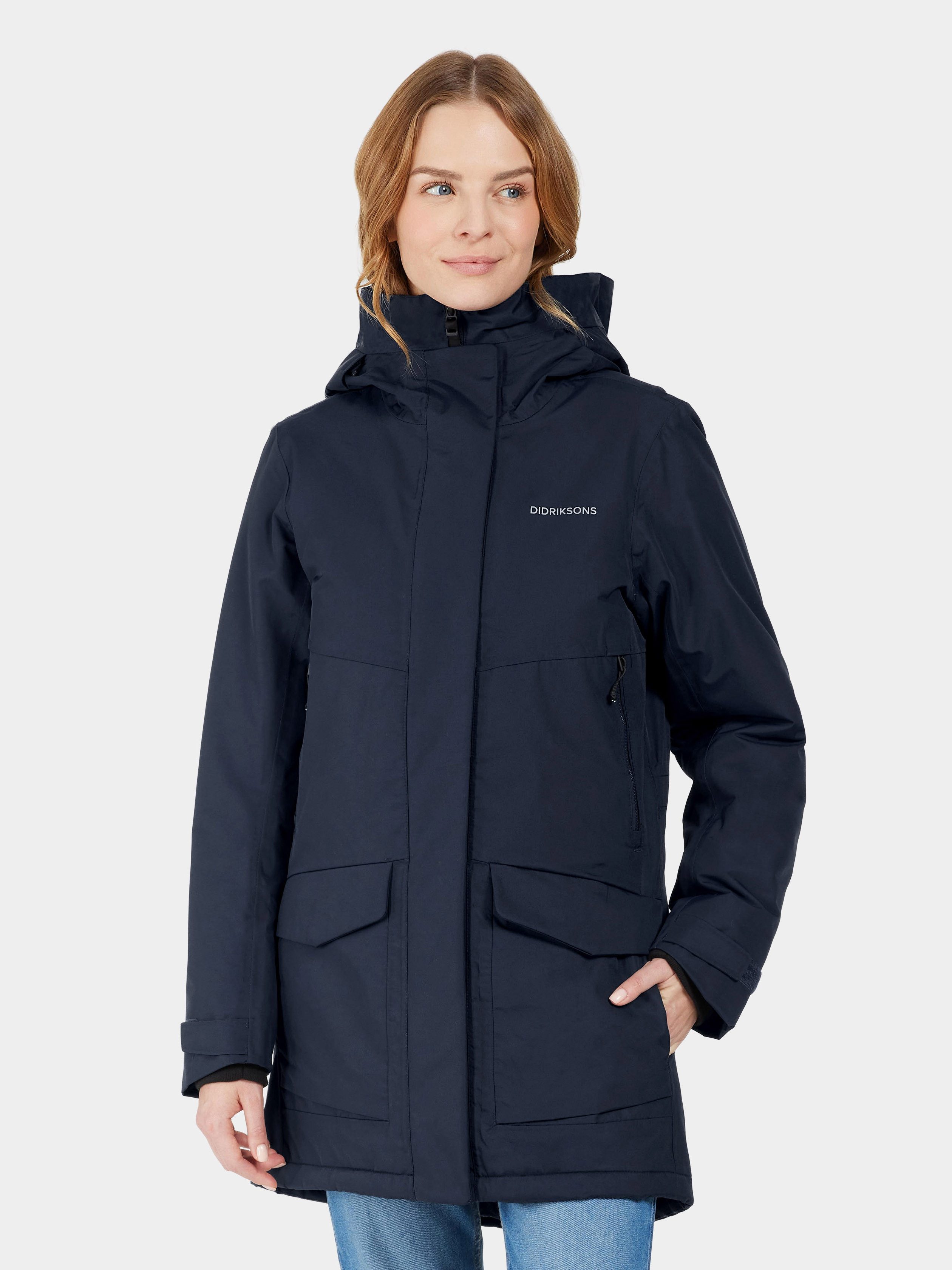 Didriksons Verstelbare Parka met Rits en Capuchon Blue Dames