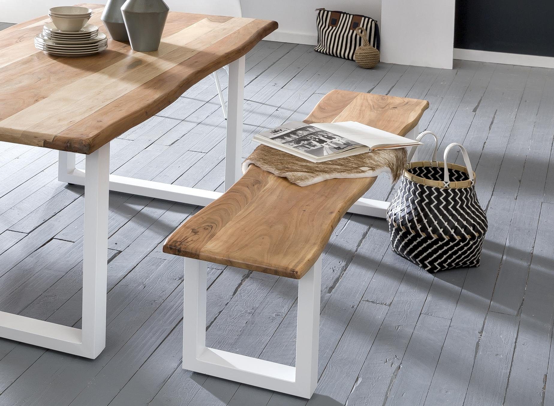 Home affaire Bank Manhattan in boomstam-look en frame u-model van wit metaal beige, eetbanken