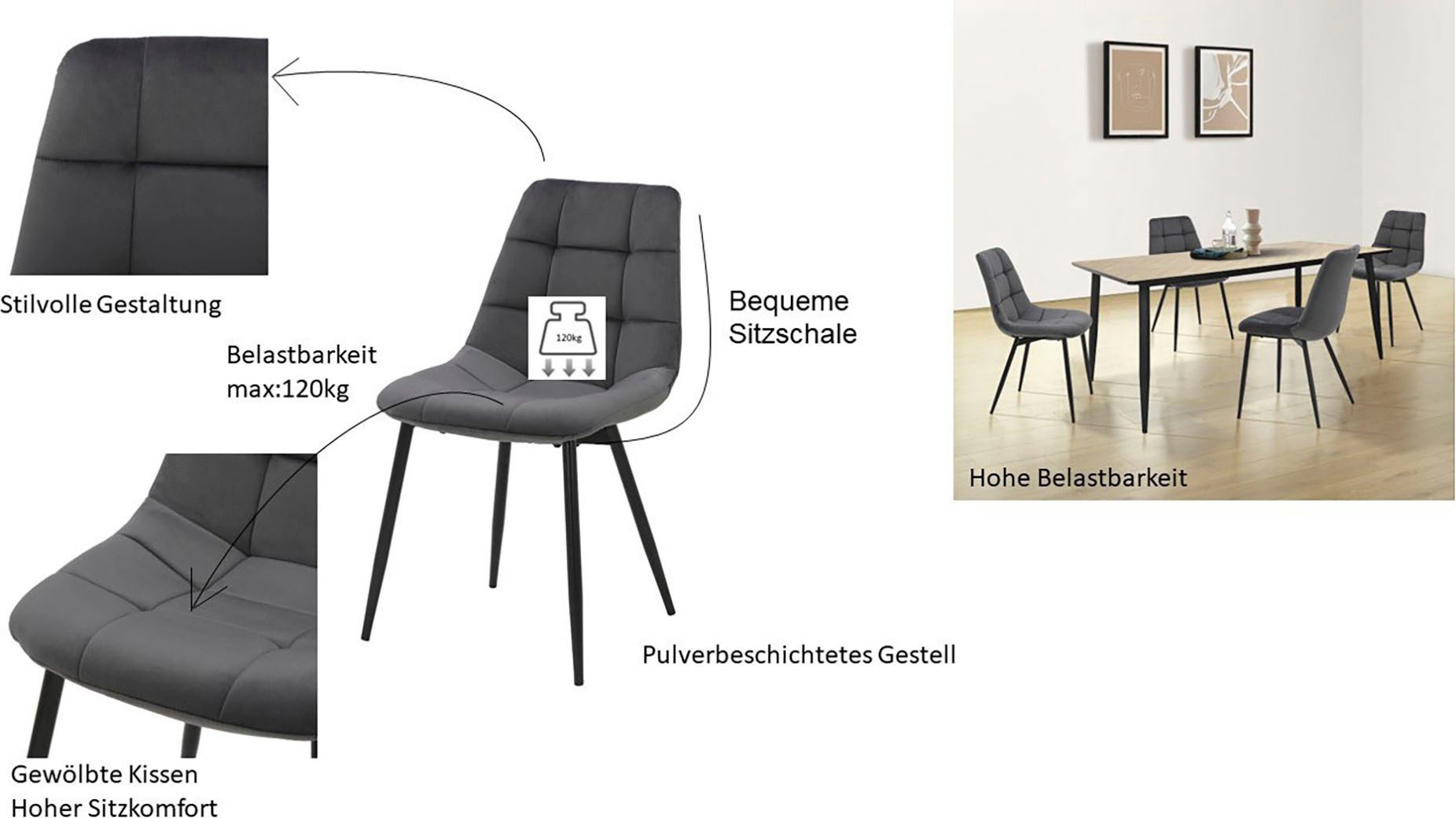 INOSIGN Eetkamerstoel Arhus, TOPSELLER! Keukenstoel met zachte fluwelen bekleding, onderhoudsvriendelijk materiaal (set)