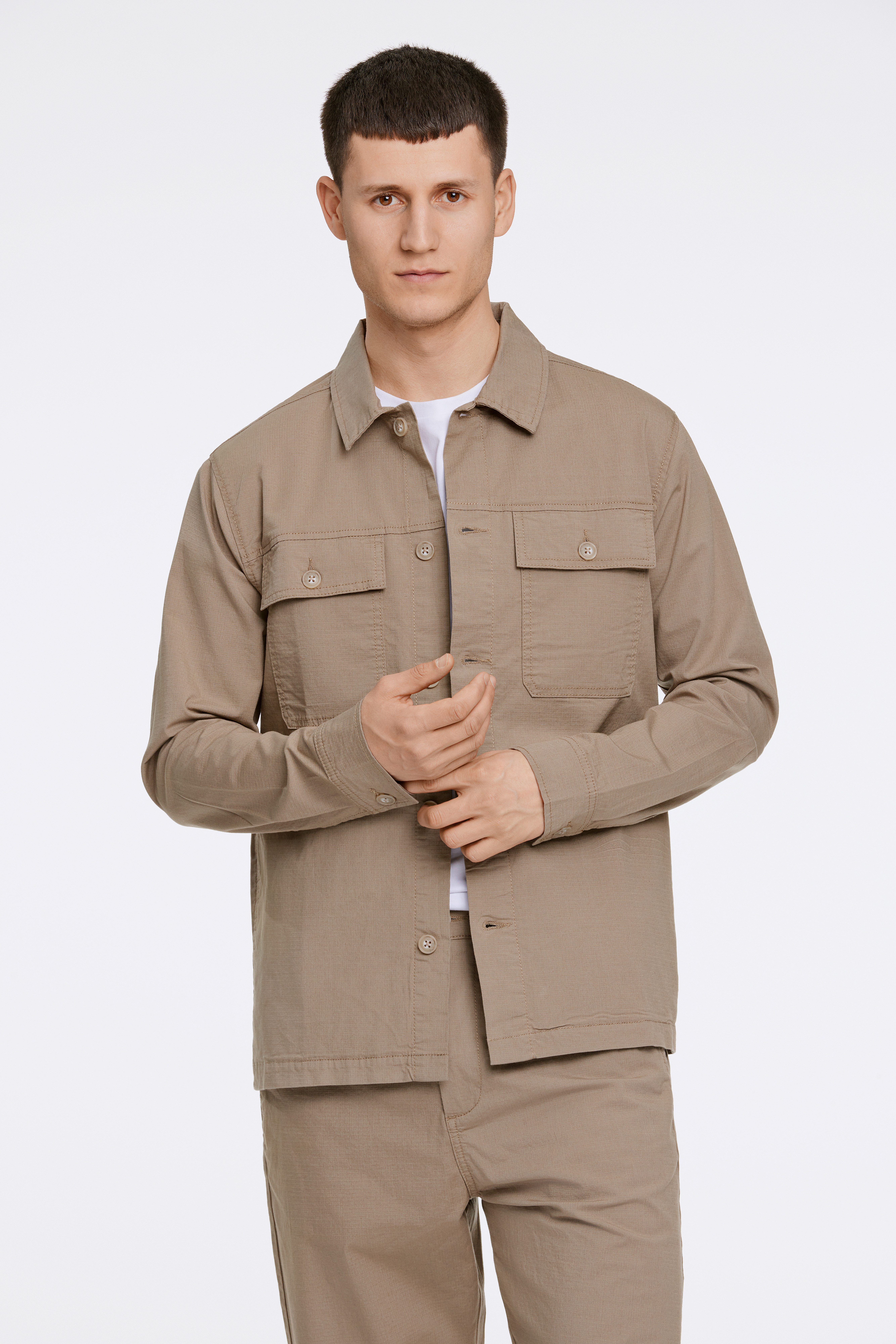 LINDBERGH Overhemdjasje met logoborduring onderaan links heren overshirts maat XL grijs