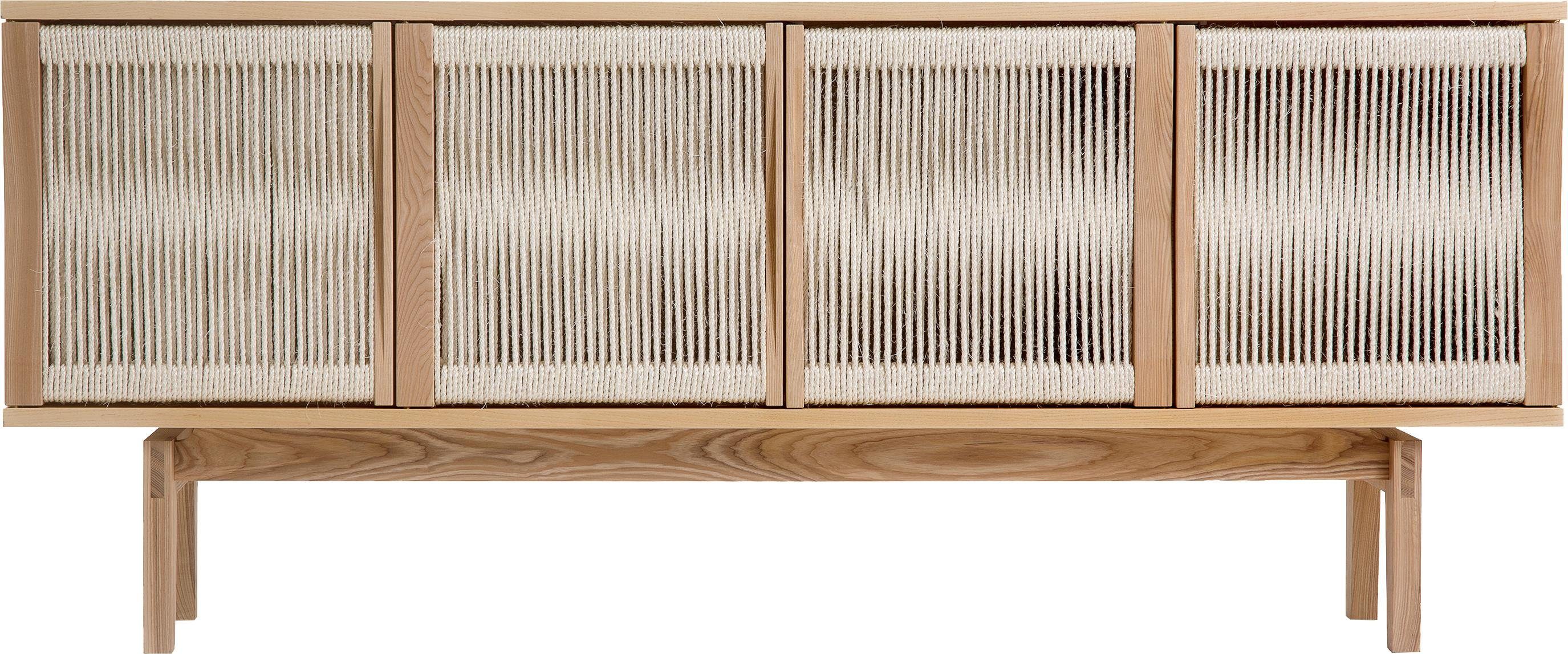 Woodman Dressoir Lidia Commode, deurfronten van natuurlijk henneptouw, breedte 180 cm dressoirs maat 180x45x77 cm bruin