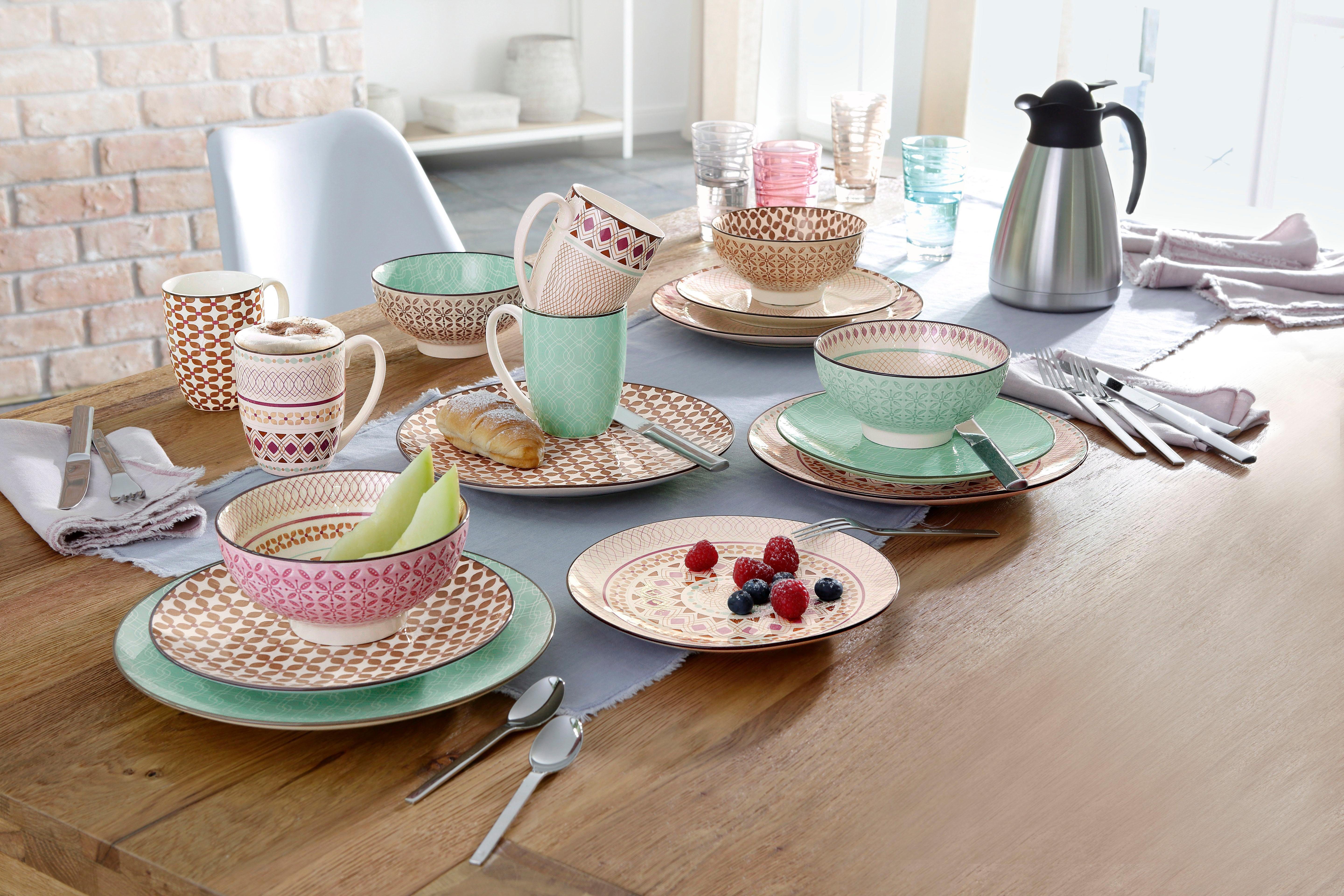 CreaTable Combi-servies Servies-set Mandala Servies, 4 designs, 16 delen, voor 4 personen (set, 16-delig)