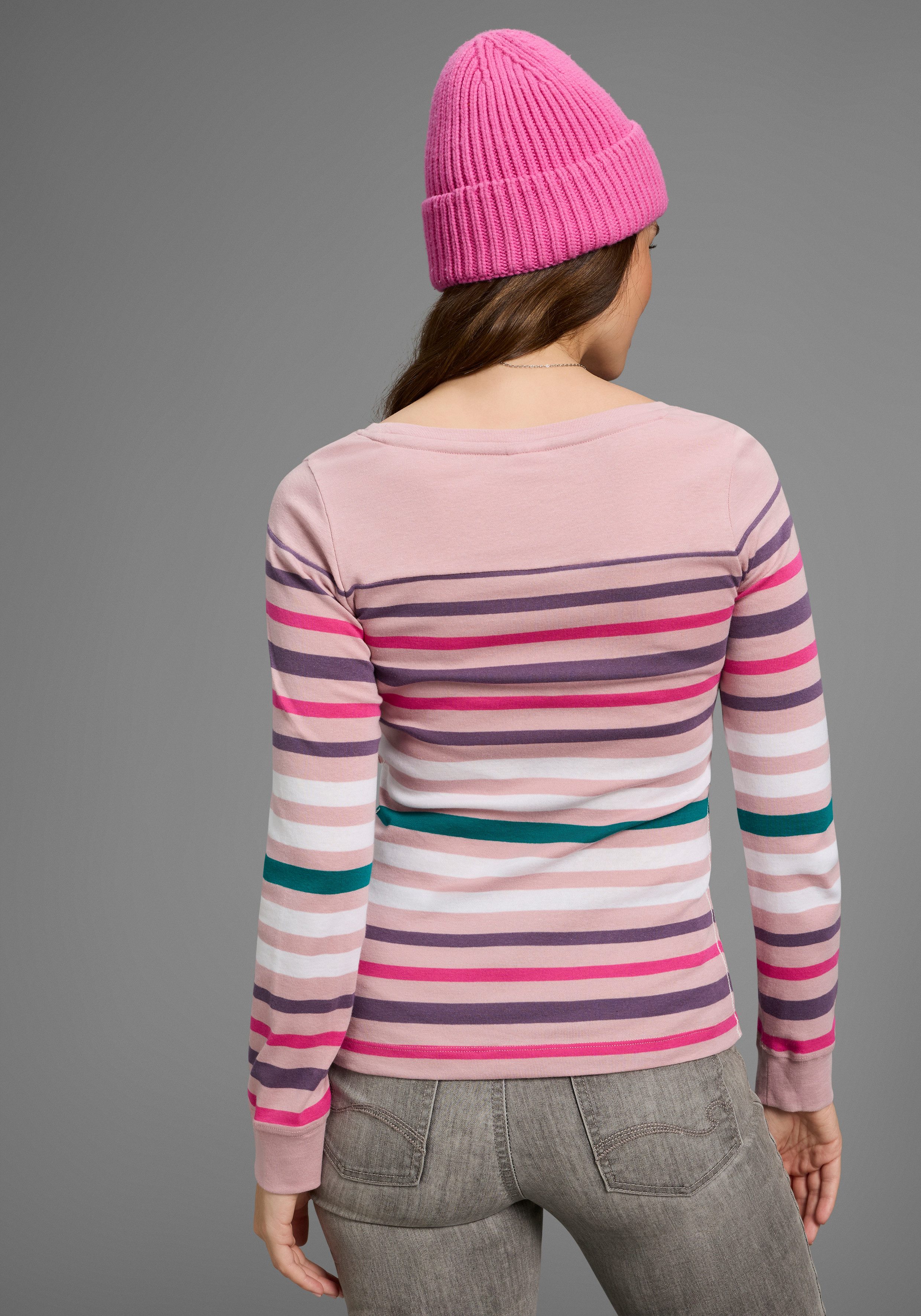KangaROOS Shirt met lange mouwen lichaamsnauwkeurige pasvorm, effen, sportieve look, van katoen