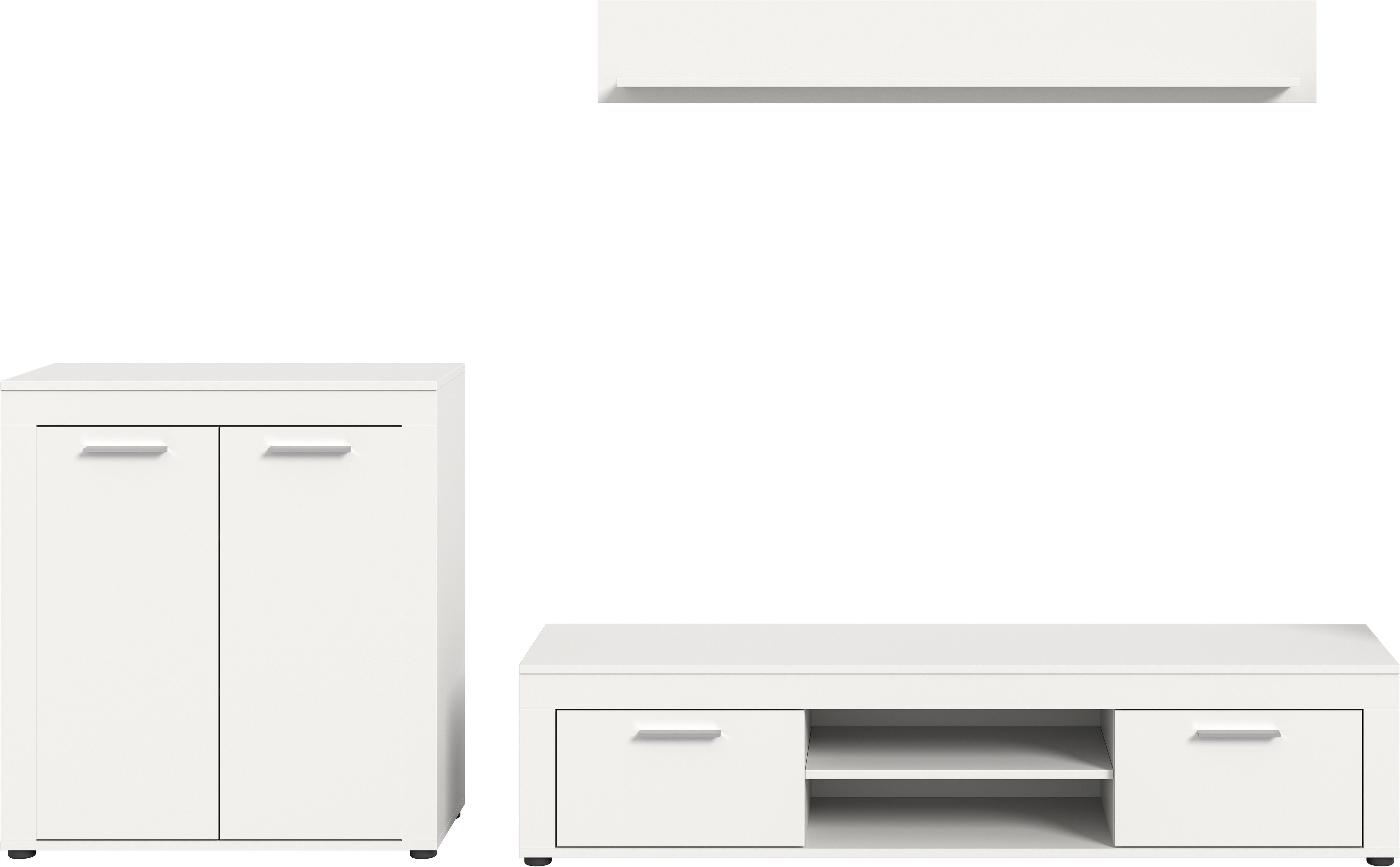 INOSIGN Wandmeubel Aosta, Breedte 255cm, bestaand uit Highboard, Lowboard, Wandplank Woonwand, combinatie, opbouwwand, meubelset, kastwand, meubelcombi (3-delig)