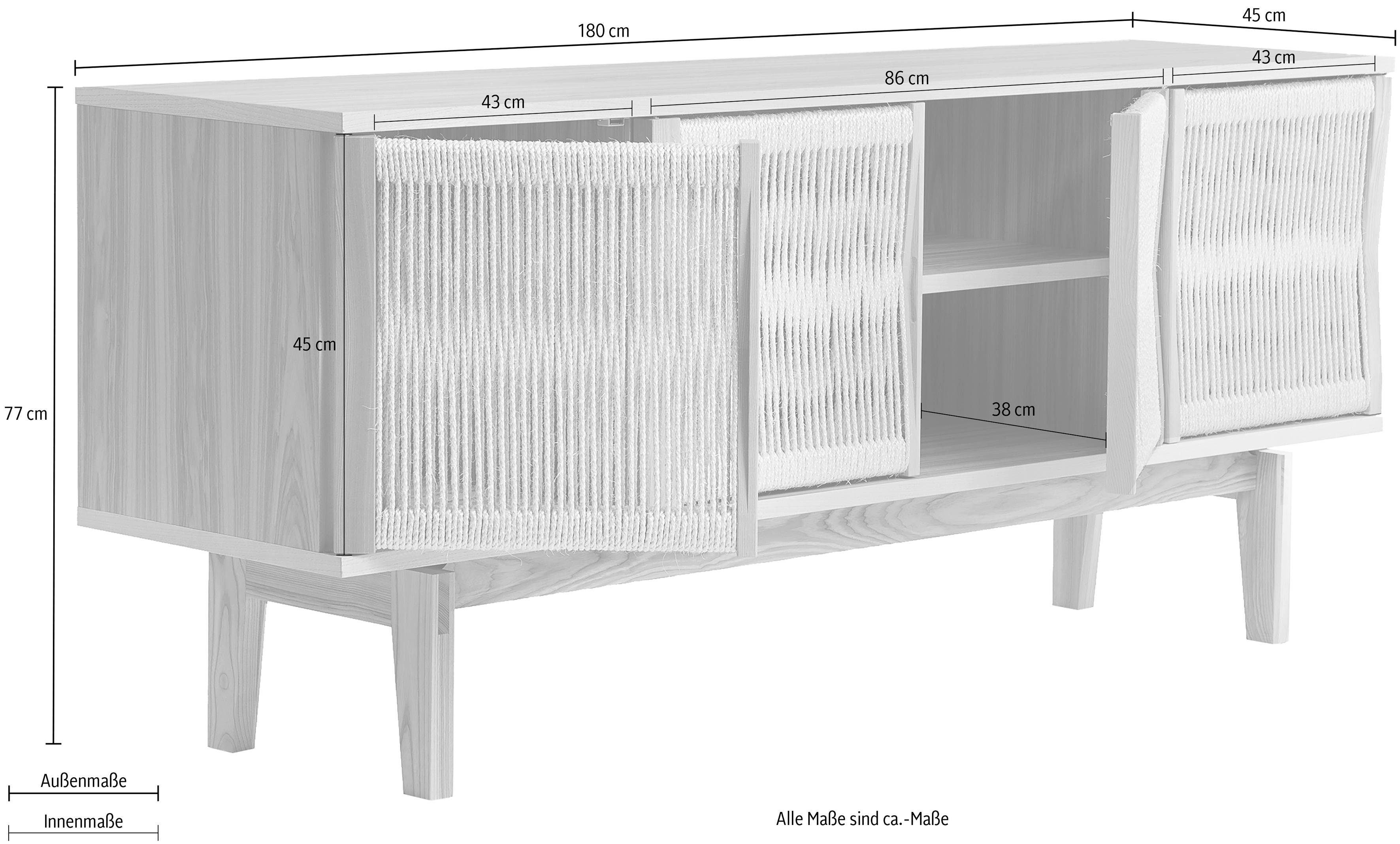Woodman Dressoir Lidia Commode, deurfronten van natuurlijk henneptouw, breedte 180 cm