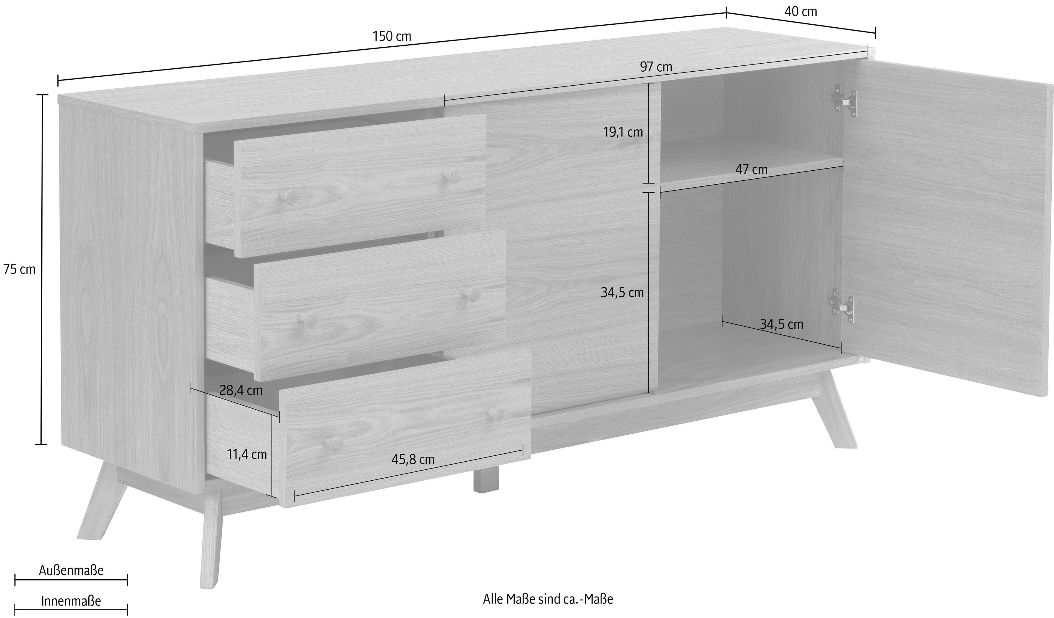 Woodman Dressoir Bjórgvin Commode, breedte 150 cm, in eenvoudig Scandinavisch ontwerp
