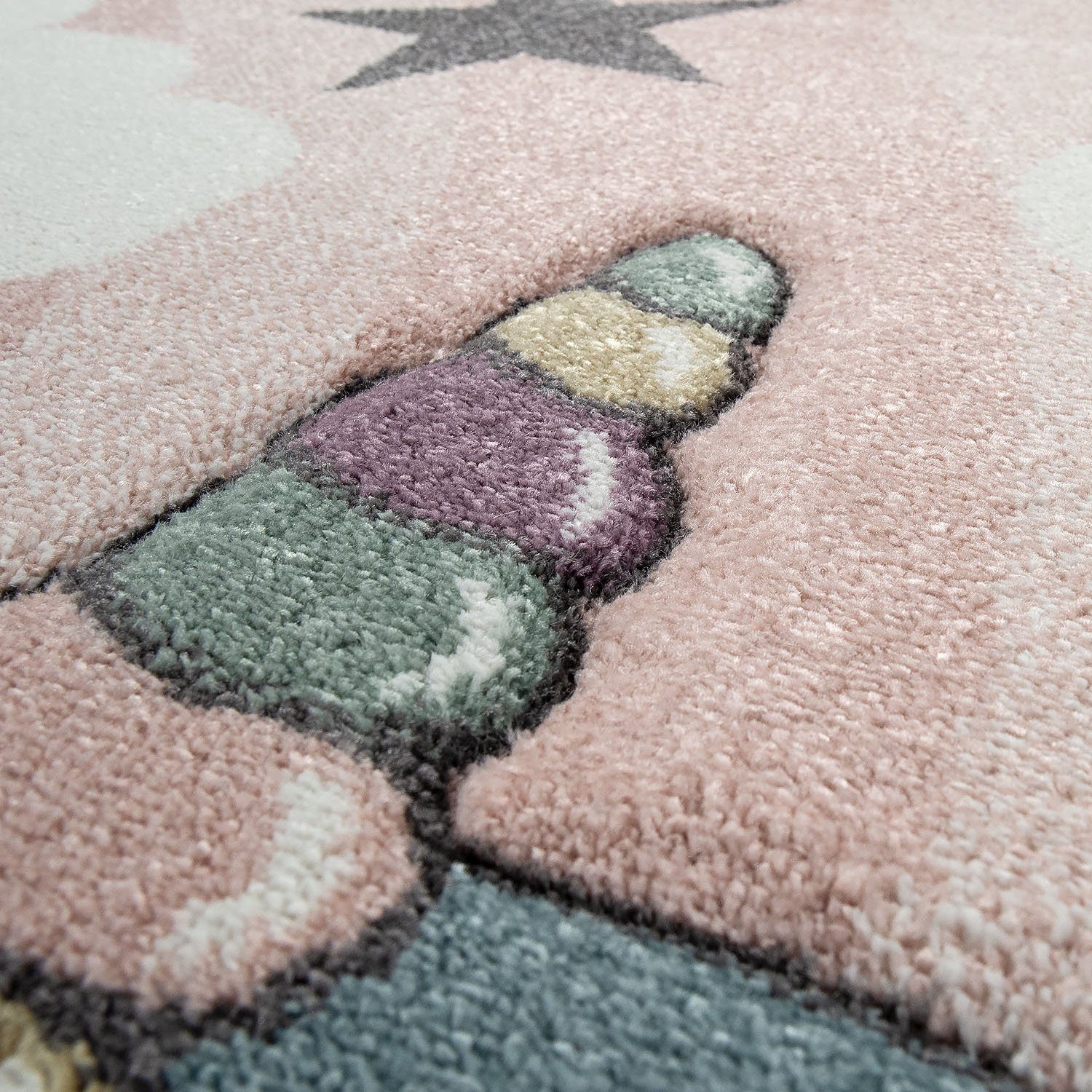 Paco Home Kindervloerkleed Cosmo 395 3d-design, schattige eenhoorn motief, pastelkleuren, kinderkamer