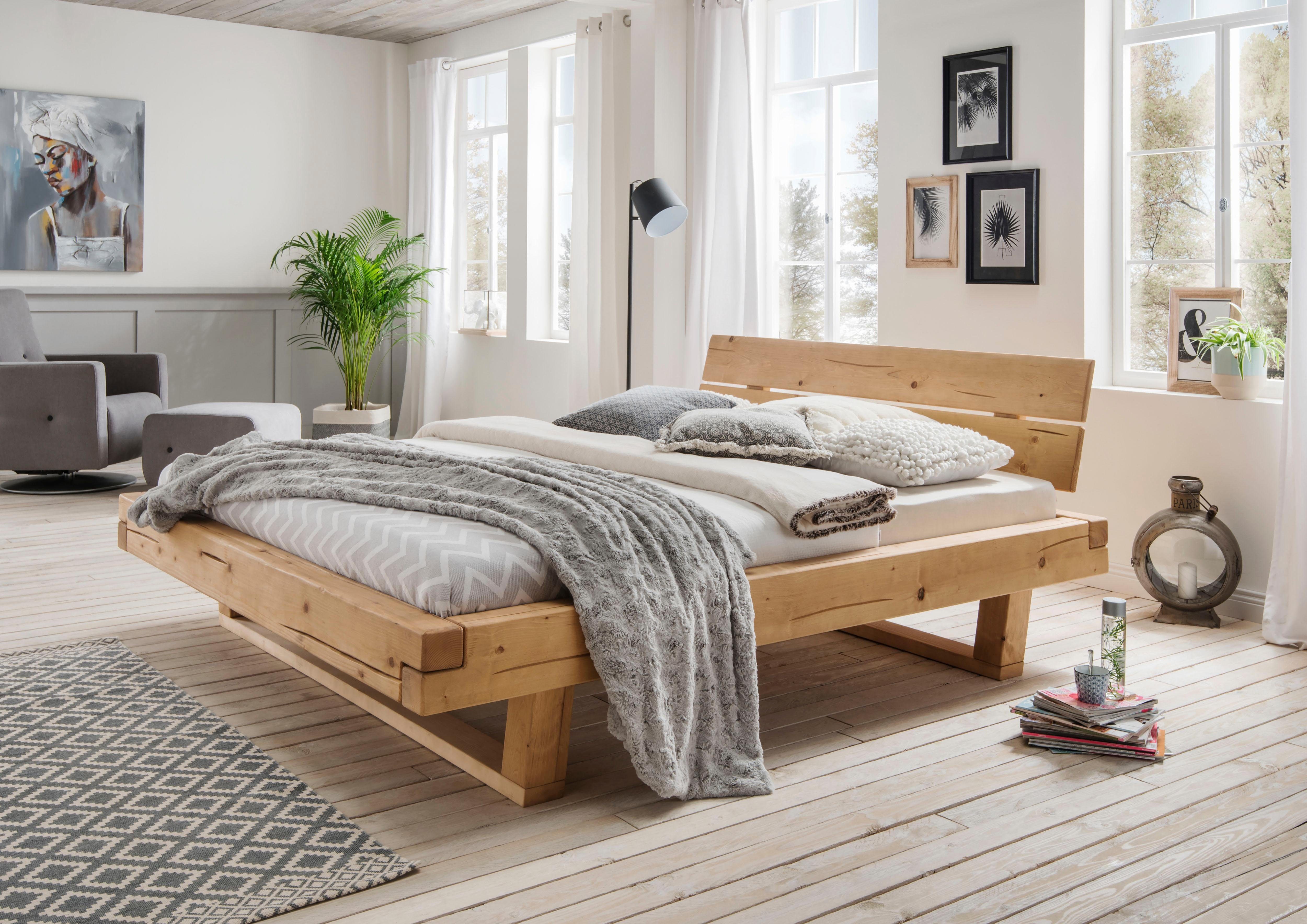 Home affaire Massief houten ledikant Ultima balkenbed tweepersoonsbed, voeten met kuipvorm FSC®-gecertificeerde wilde eik of spar, veel breedtes om uit te kiezen