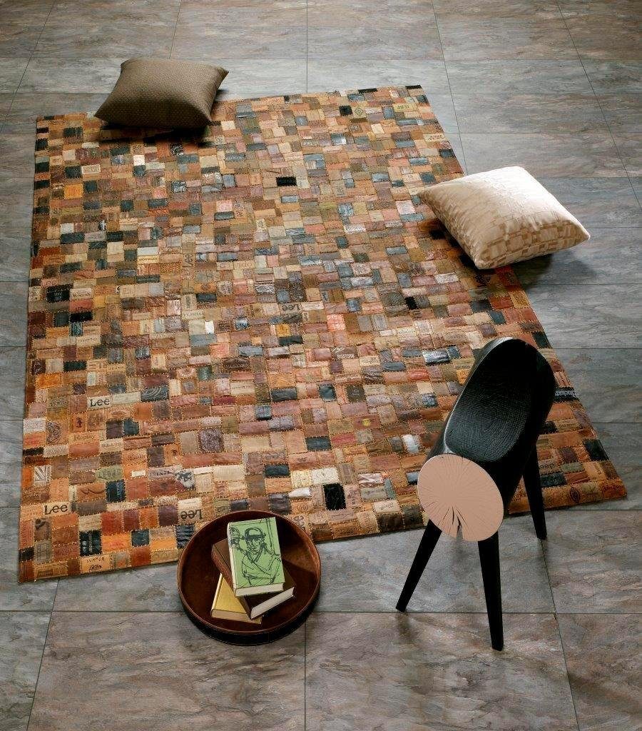 OCI DIE TEPPICHMARKE Leren vloerkleed Labelstar echt leer in patchworkdesign, woonkamer