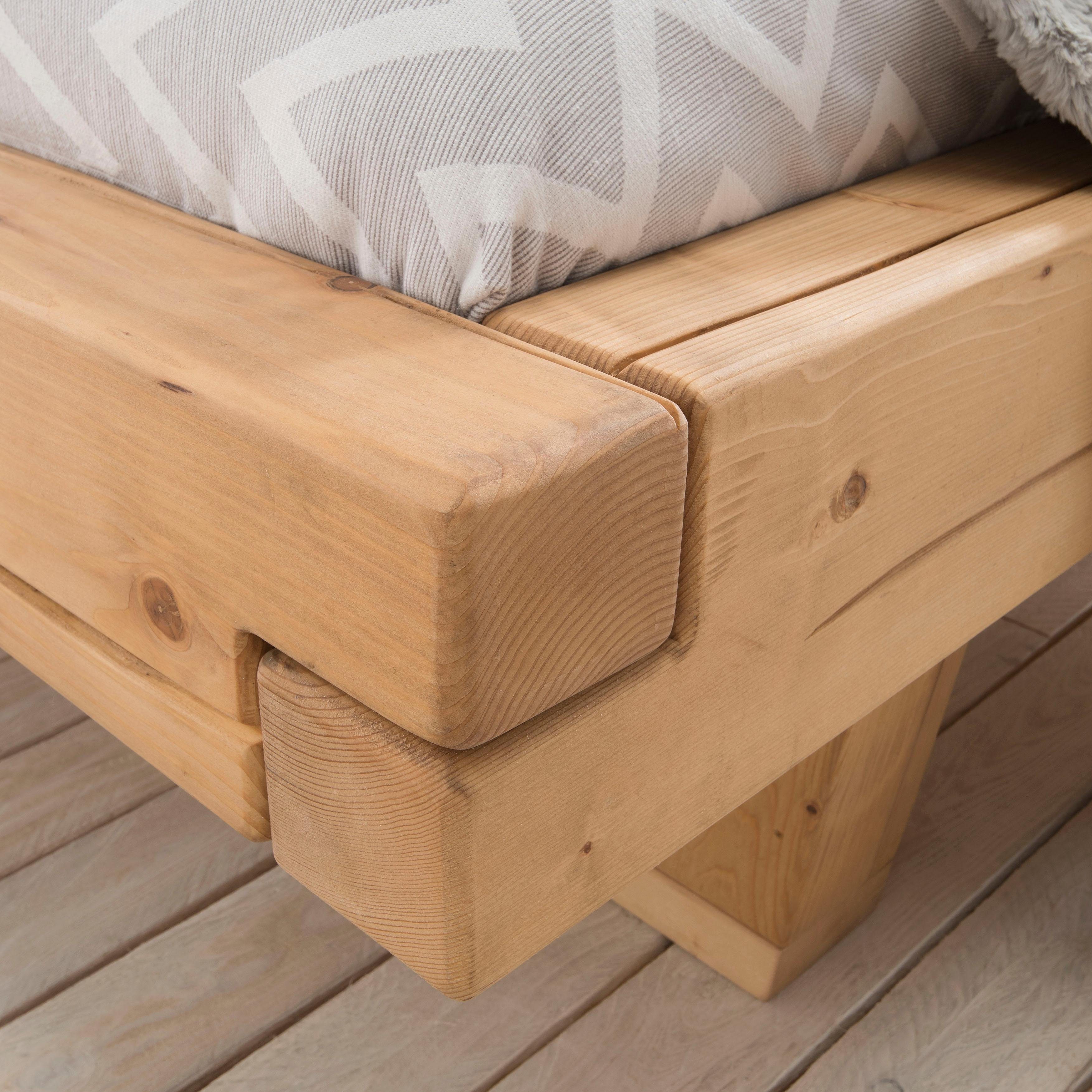 Home affaire Massief houten ledikant Ultima balkenbed tweepersoonsbed, voeten met kuipvorm FSC®-gecertificeerde wilde eik of spar, veel breedtes om uit te kiezen