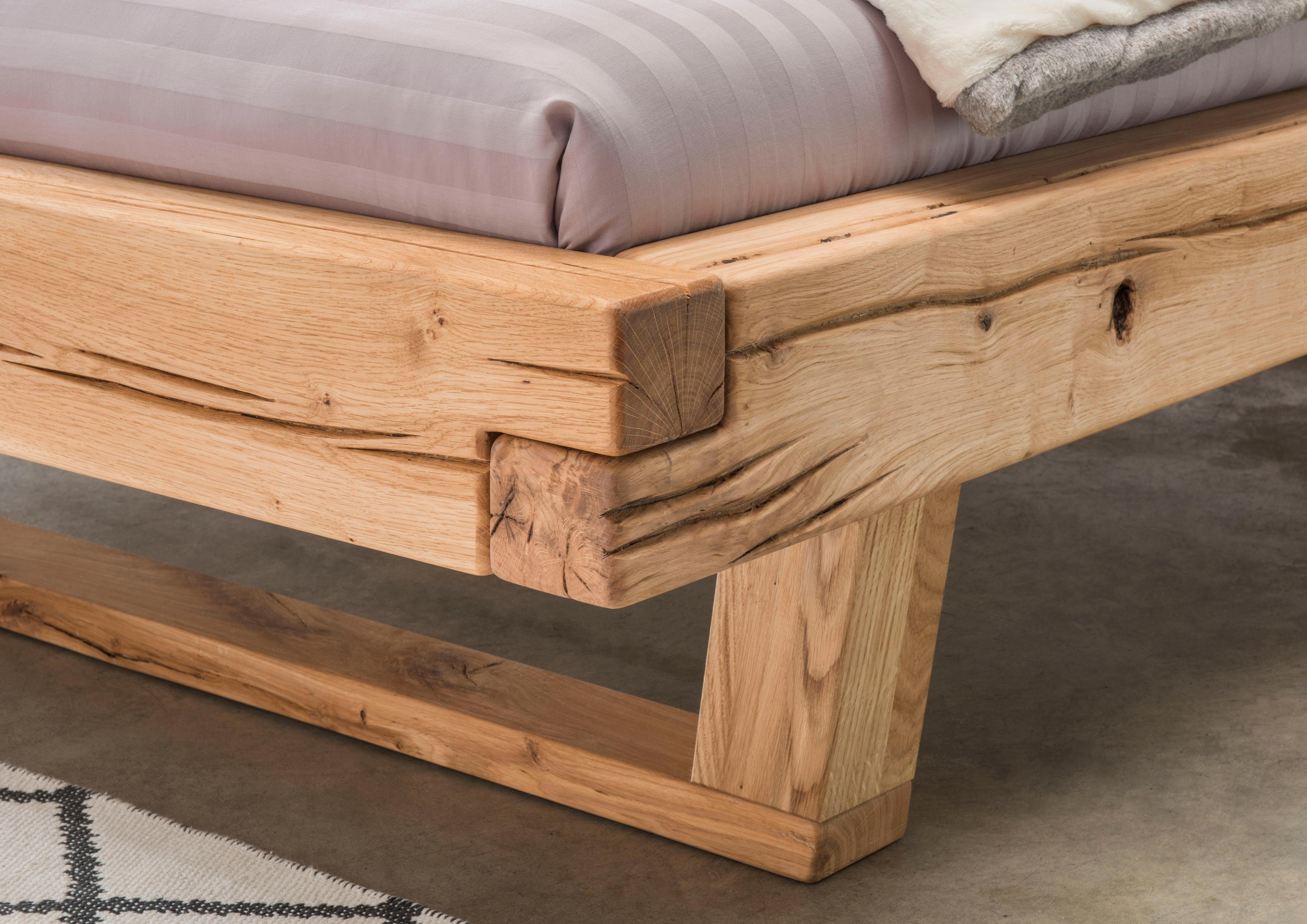 Home affaire Massief houten ledikant Ultima balkenbed tweepersoonsbed, voeten met kuipvorm FSC®-gecertificeerde wilde eik of spar, veel breedtes om uit te kiezen