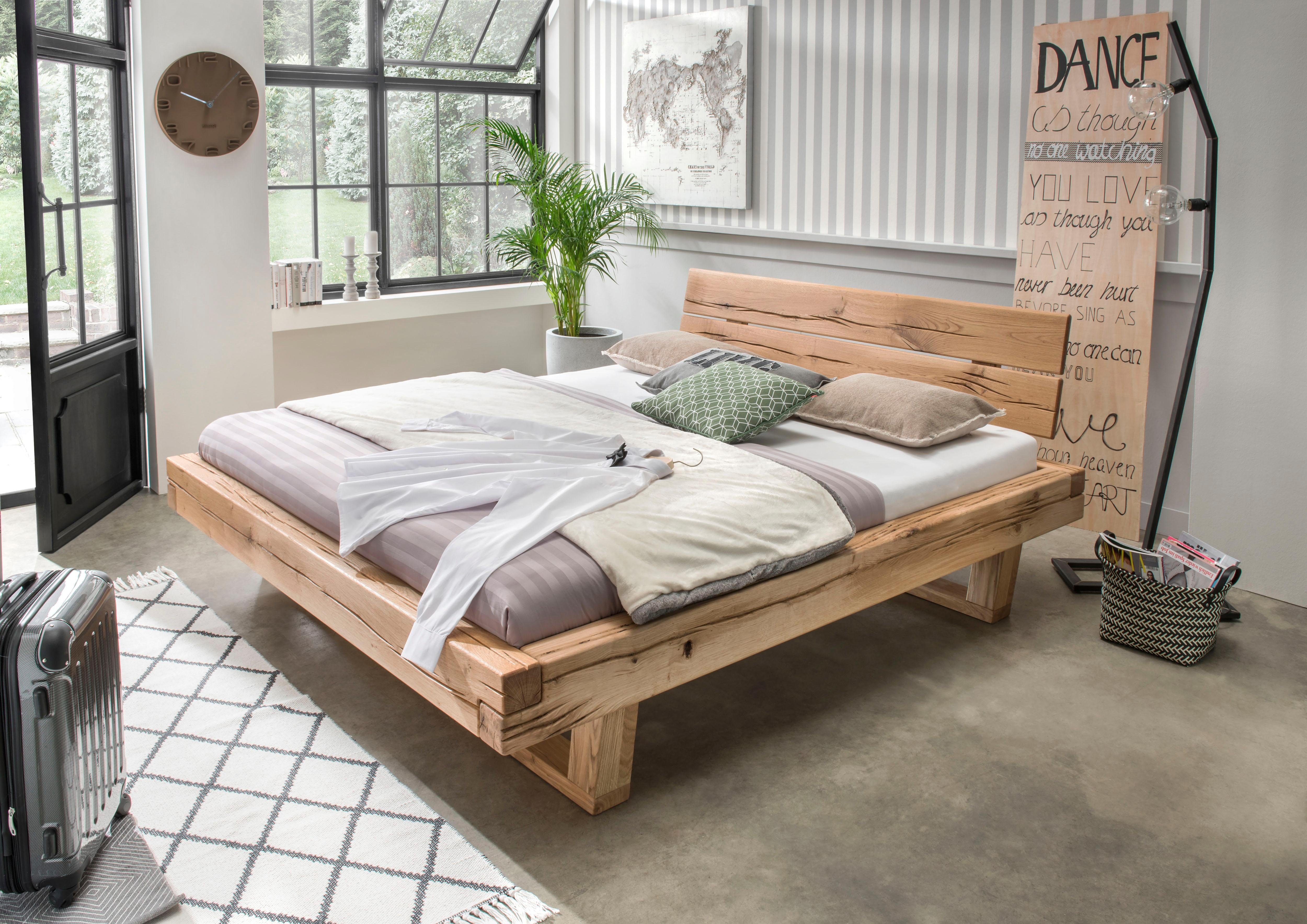 Home affaire Massief houten ledikant Ultima balkenbed tweepersoonsbed, voeten met kuipvorm FSC®-gecertificeerde wilde eik of spar, veel breedtes om uit te kiezen