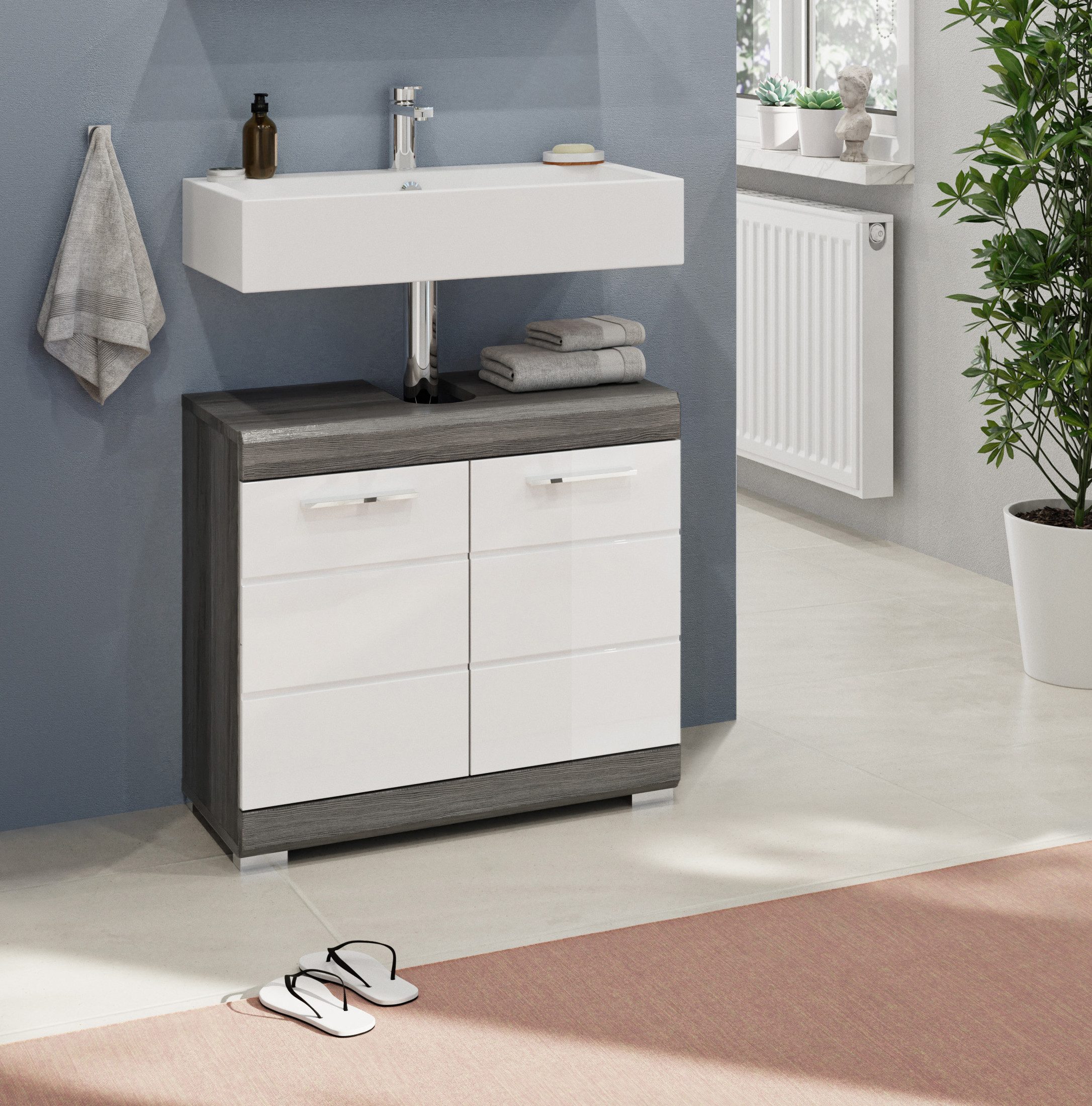 INOSIGN Wastafelonderkast Siena, breedte 60 cm, 2 deuren, 2 vakken, met sifonaansluiting, MDF-front in verschillende kleuren verkrijgbaar, badkamermeubels, badkamerkast, commode, badkamer (1 stuk)