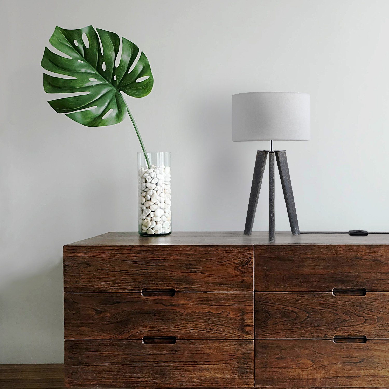 Paco Home Tafellamp Canvas uni Color Vloerlamp vintage voet LED lamp woonkamer Scandinavisch ontwerp E27