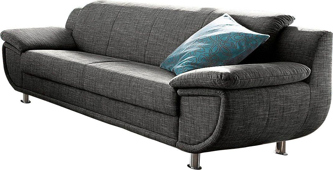 TRENDMANUFAKTUR 3-zitsbank Rondo, breedte 207 cm, brede armleuningen, chromen poten Big-sofa optioneel met bonnellvering, in verschillende bekledingen bestelbaar