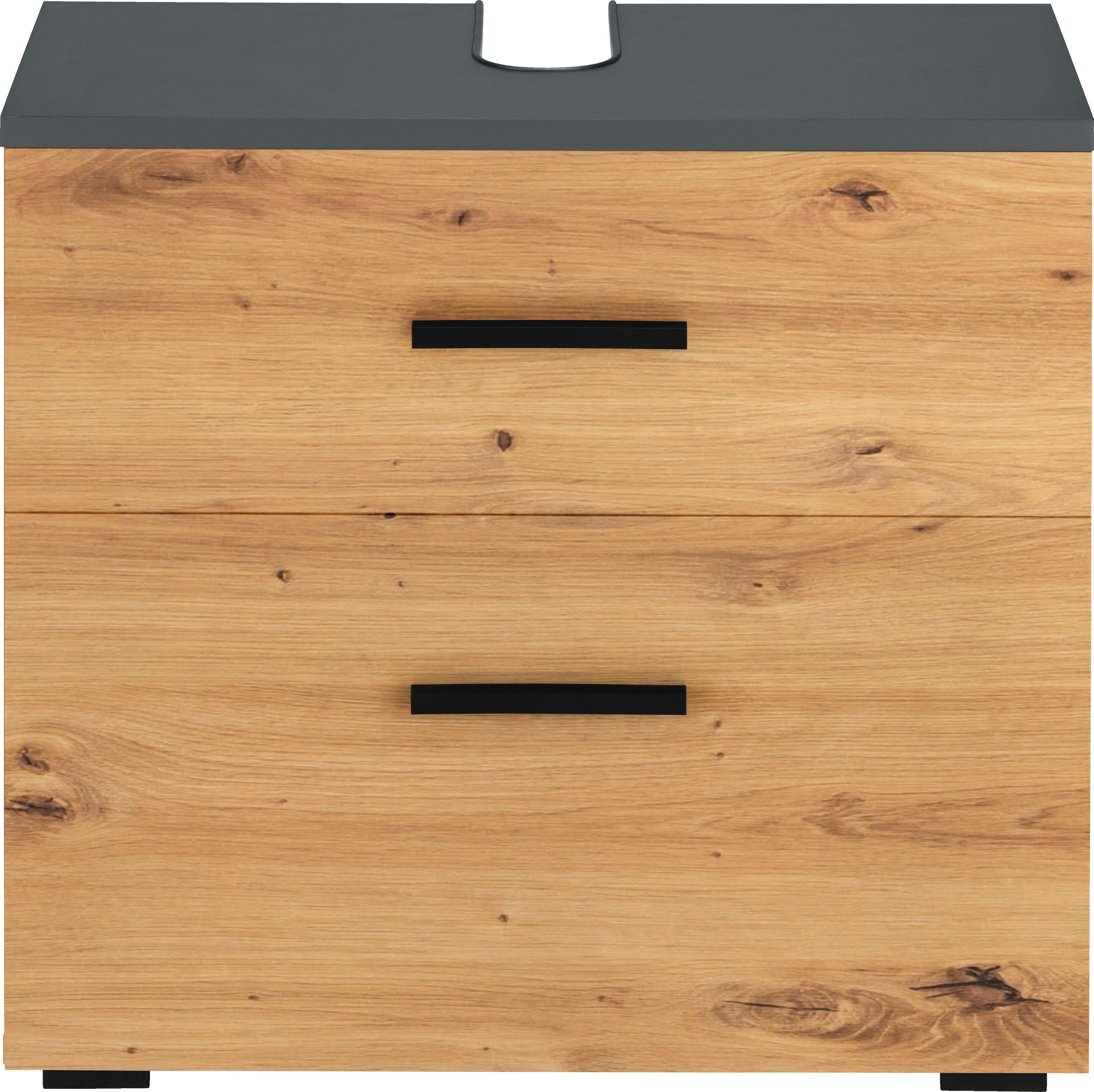 INOSIGN Wastafelonderkast Skara met klep en lade, zwarte grepen, breedte 60 cm, hoogte 55 cm