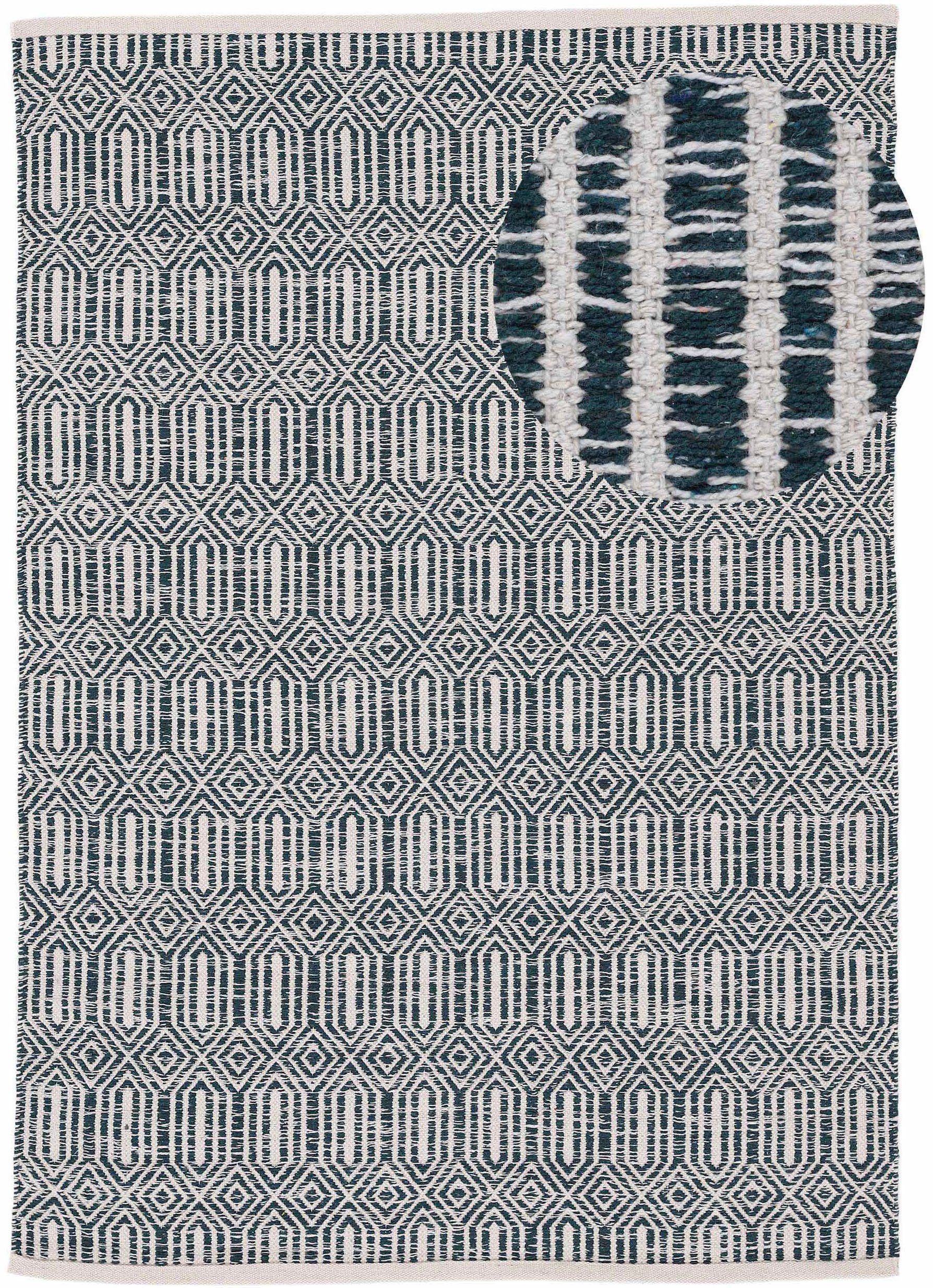 carpetfine Vloerkleed Kelim Oregan Tweezijdig te gebruiken kleed van puur katoen, woonkamer moderne vloerkleden maat 120x170 cm groen