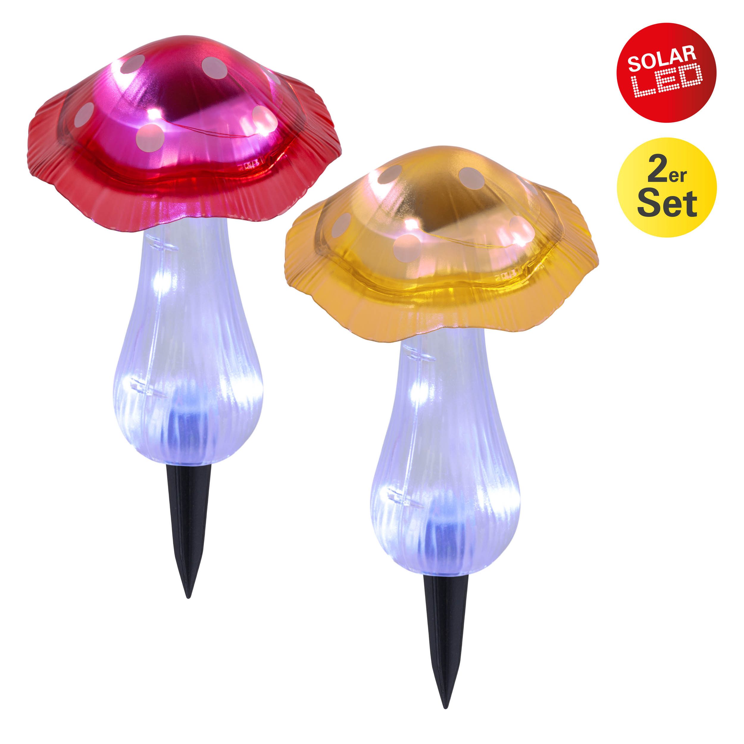 näve Led-solarlamp Mantar 2-delige set decoratieve tuinstokken, glas 1x rood, 1x blauw, schemerschakelaar, h: 25cm tuinlampen multicolor