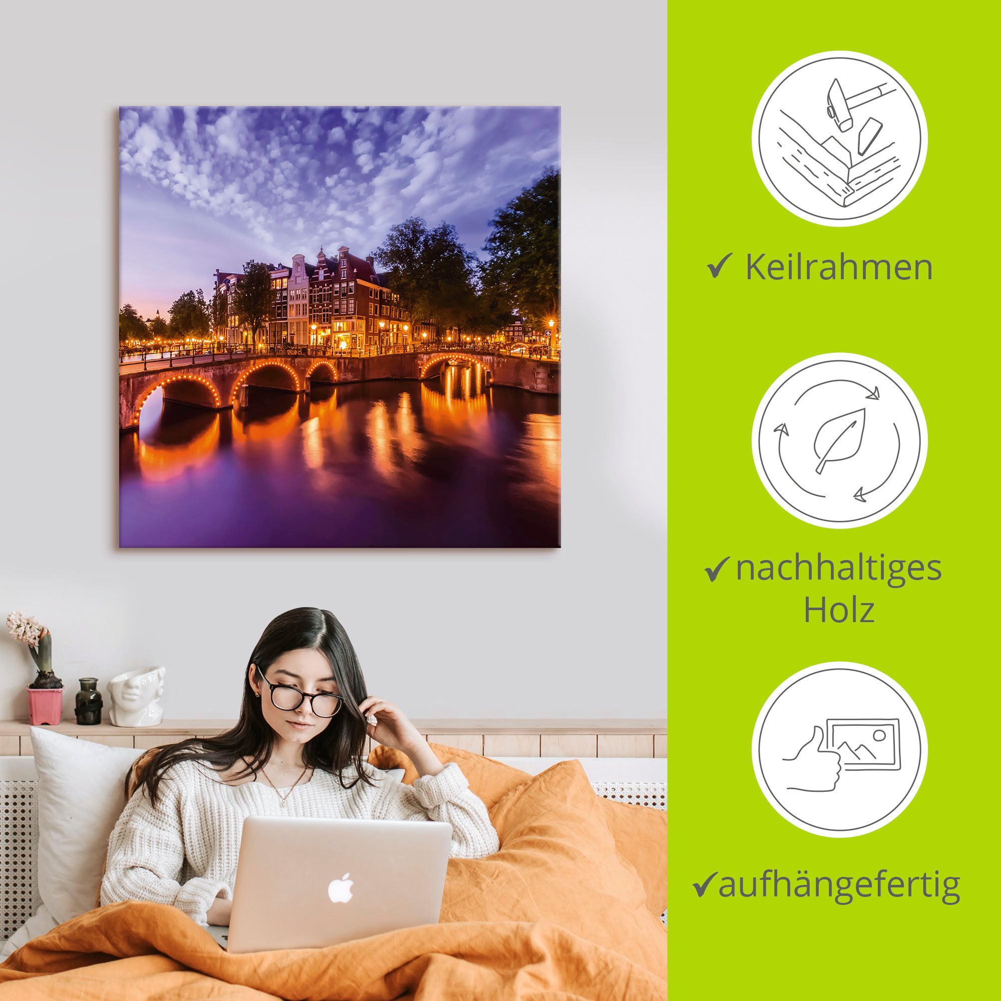 Artland Artprint Amsterdam Keizersgracht Leidsegracht als artprint op linnen, poster, muursticker in verschillende maten