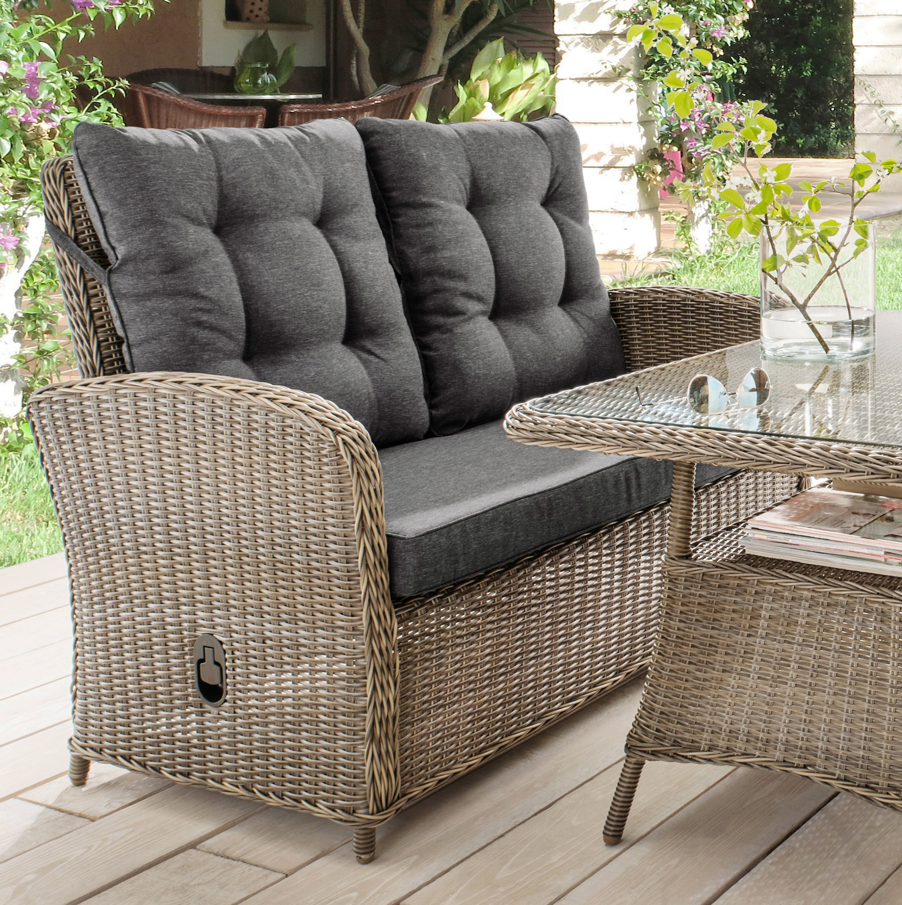 Destiny Loungebank MERANO II Aluminium, polyrattan, 2-zits bank, incl. kussens