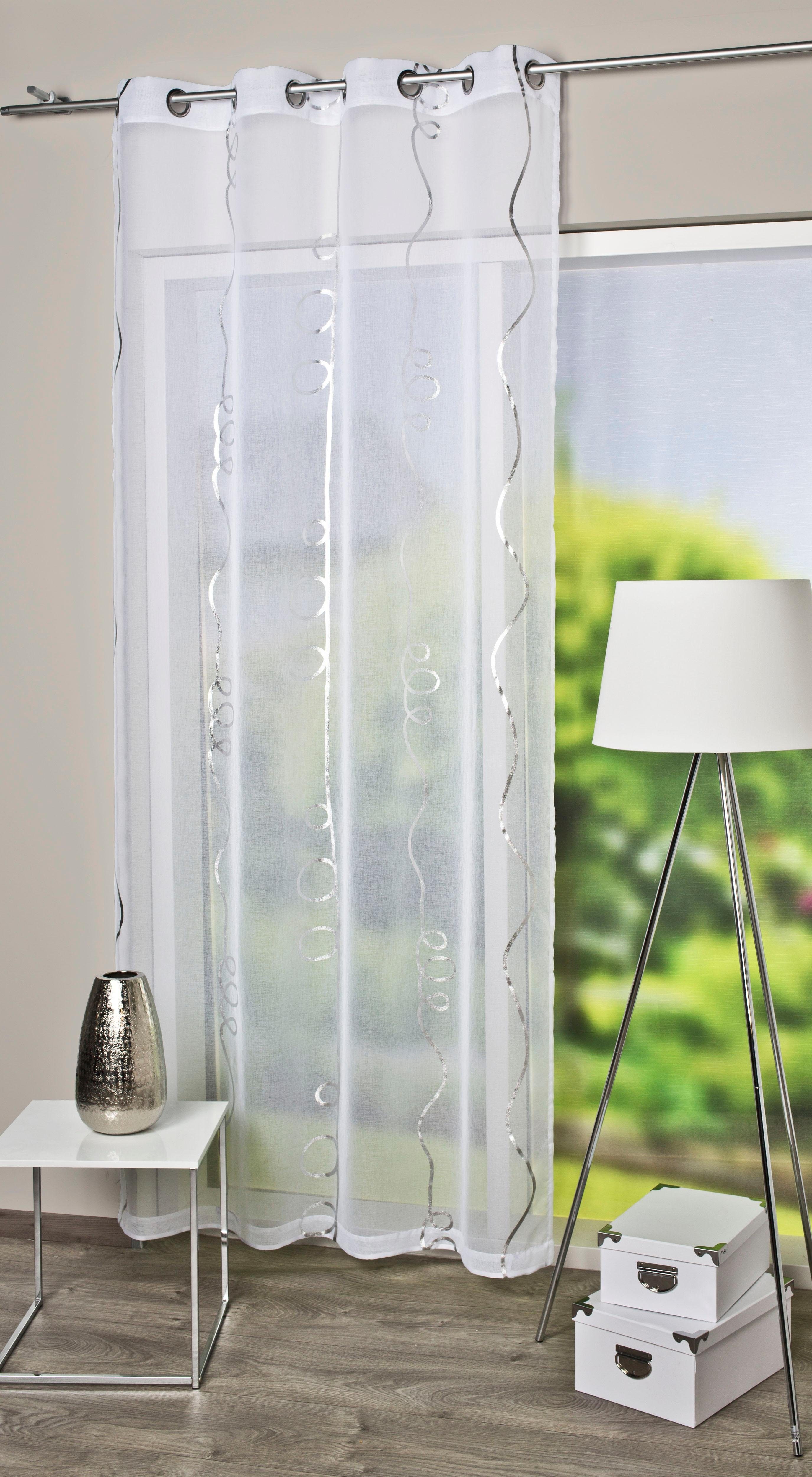 HOME WOHNIDEEN Gordijn LOOPY HxB: 245x140, sjaal met oogjes en zilverkleurige print (1 stuk)