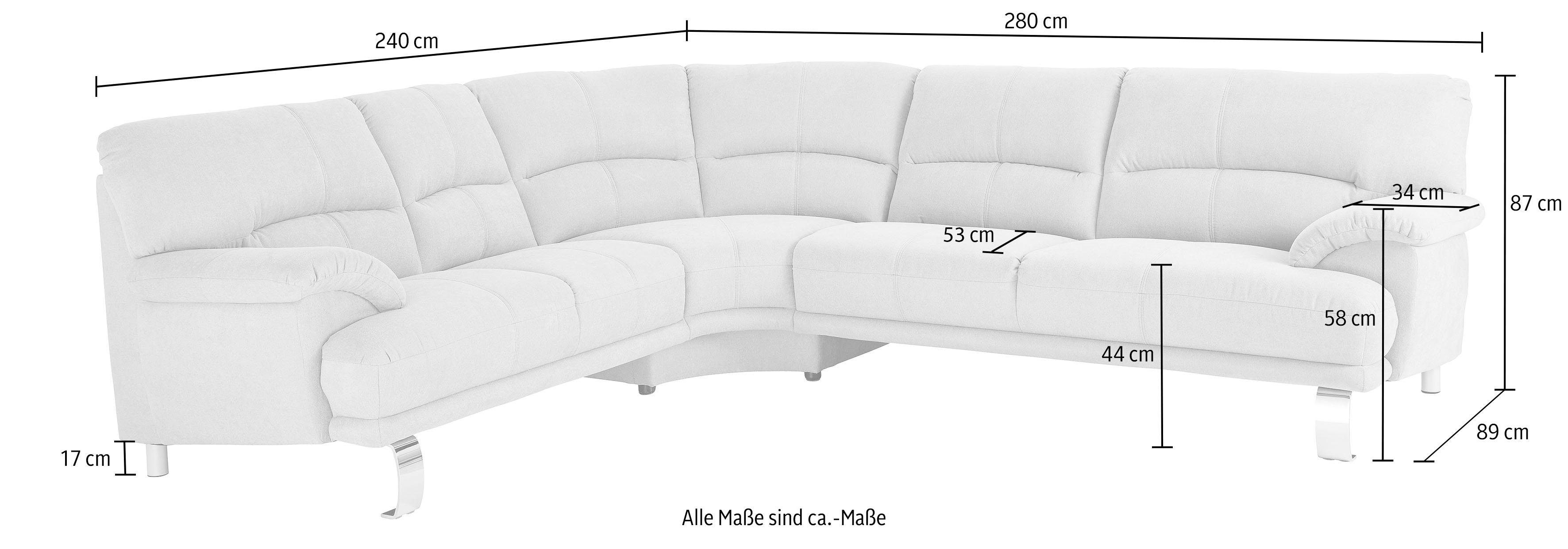 TRENDMANUFAKTUR Hoekbank Cecilia II, in Italiaans design, comfortabel, hoog zitcomfort, L-vorm