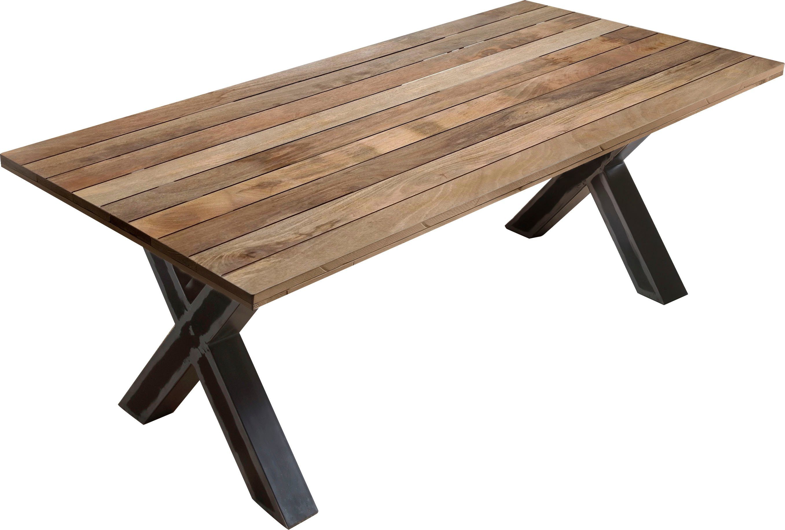 Home affaire Eettafel Aletsch gemaakt van onbehandeld hout, gerecycled steigerhout eettafels maat 220 cm x 77 cm x 100 cm beige