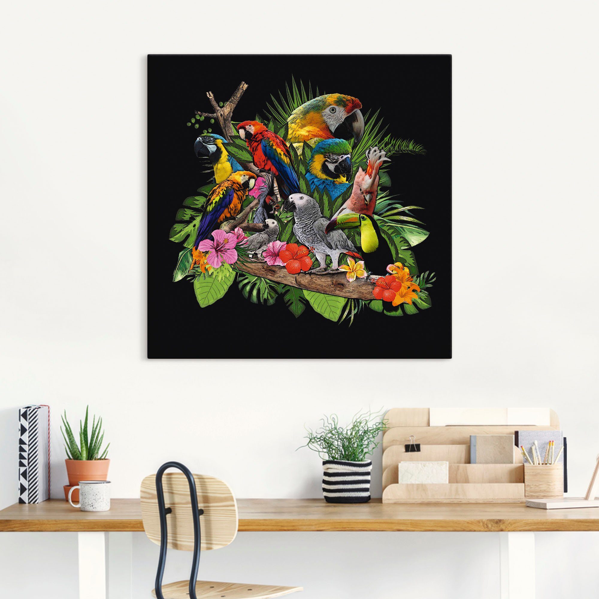 Artland Artprint Papegaaien Grijze Papegaai Kaketoe Jungle als artprint van aluminium, artprint voor buiten, artprint op linnen, poster, muursticker