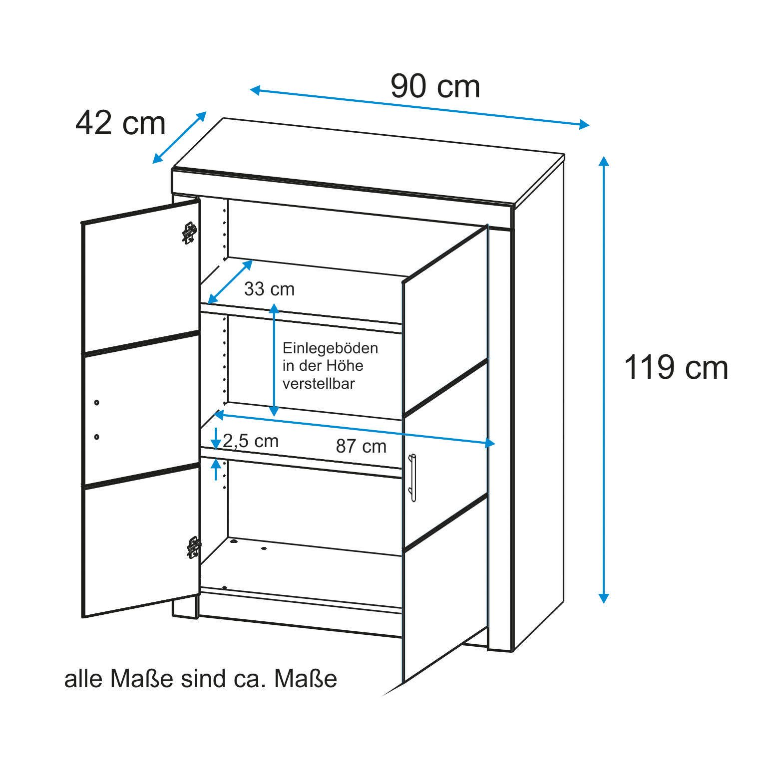 VOGL Möbelfabrik Archiefkast Toronto in 2 breedtes, 3 vakken, gedeeltelijk massief, hoogte 119 cm, made in germany