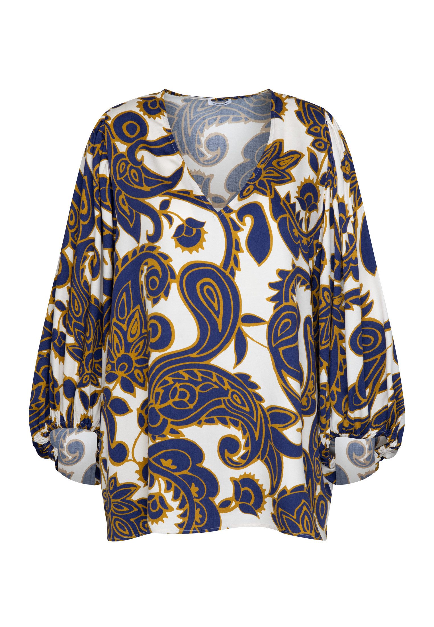 seidensticker Shirtblouse Zwarte roos 3/4-mouw v-hals paisley