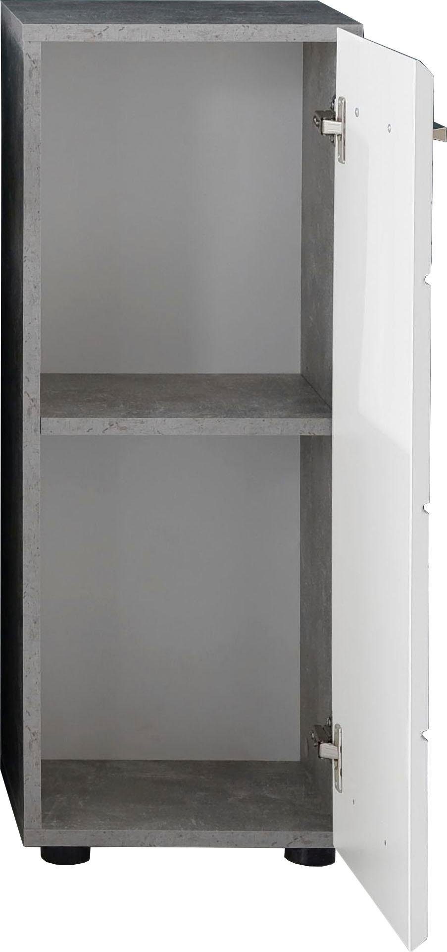 trendteam Onderkast Nano Badkommode in wit hoogglans/beton met chroom glanzende grepen