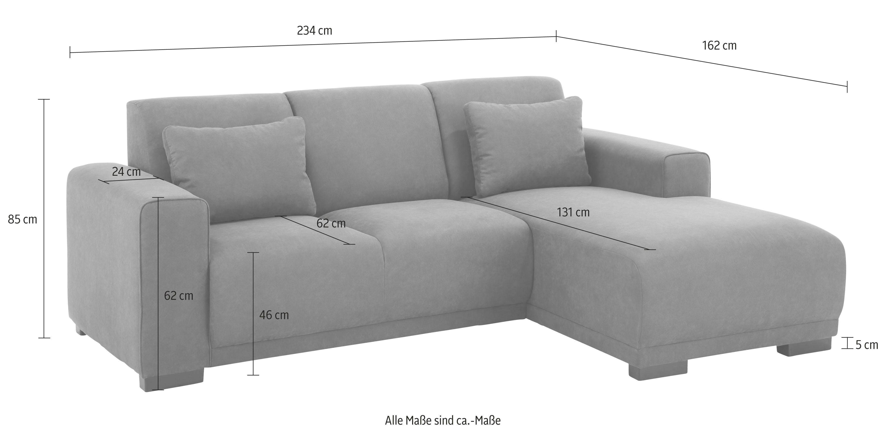 Home affaire Hoekbank BORNHOLM L-vorm met chaise longue, afmetingen B/D/H: 234/162/85 cm Recamiere links of rechts bestelbaar, golfvering, inclusief 2 kussens