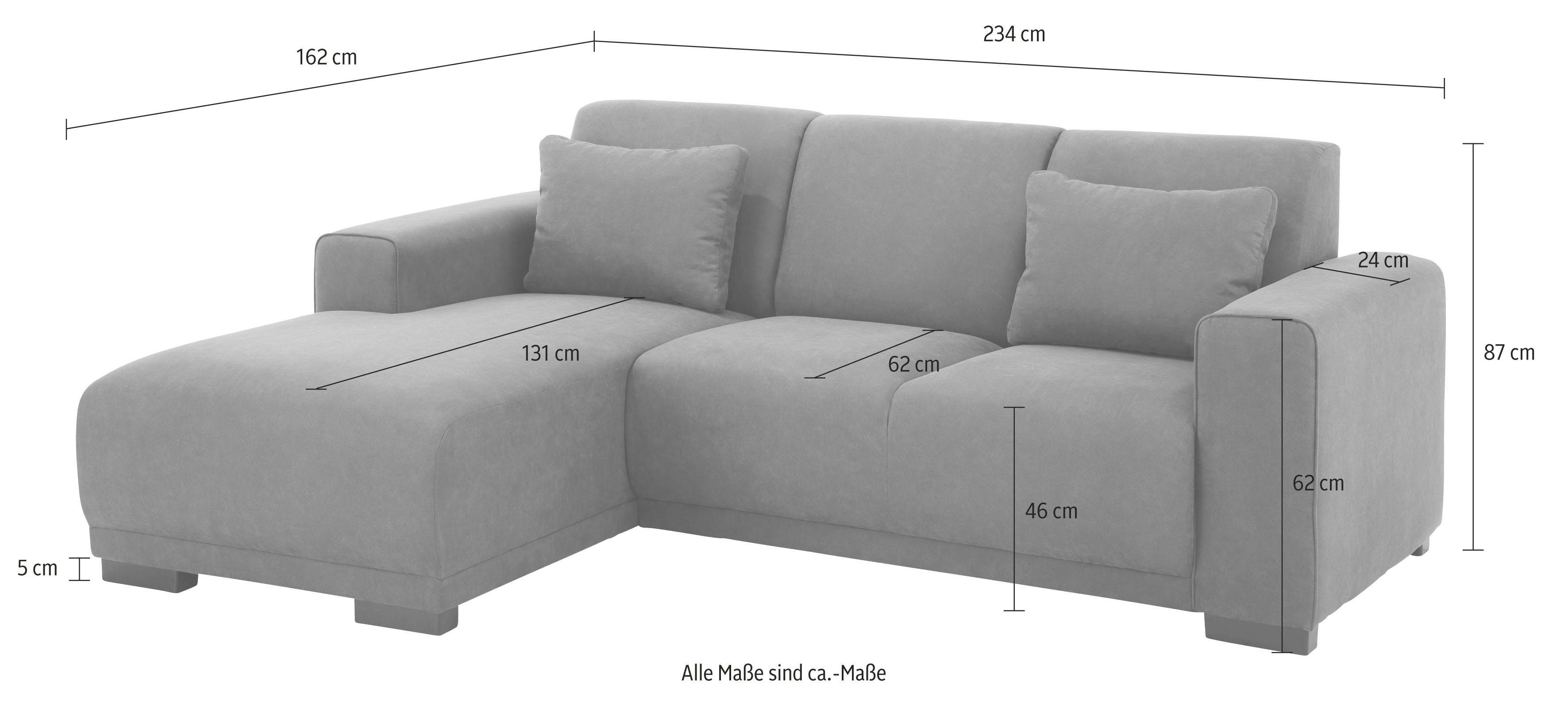 Home affaire Hoekbank BORNHOLM L-vorm met chaise longue, afmetingen B/D/H: 234/162/85 cm Recamiere links of rechts bestelbaar, golfvering, inclusief 2 kussens
