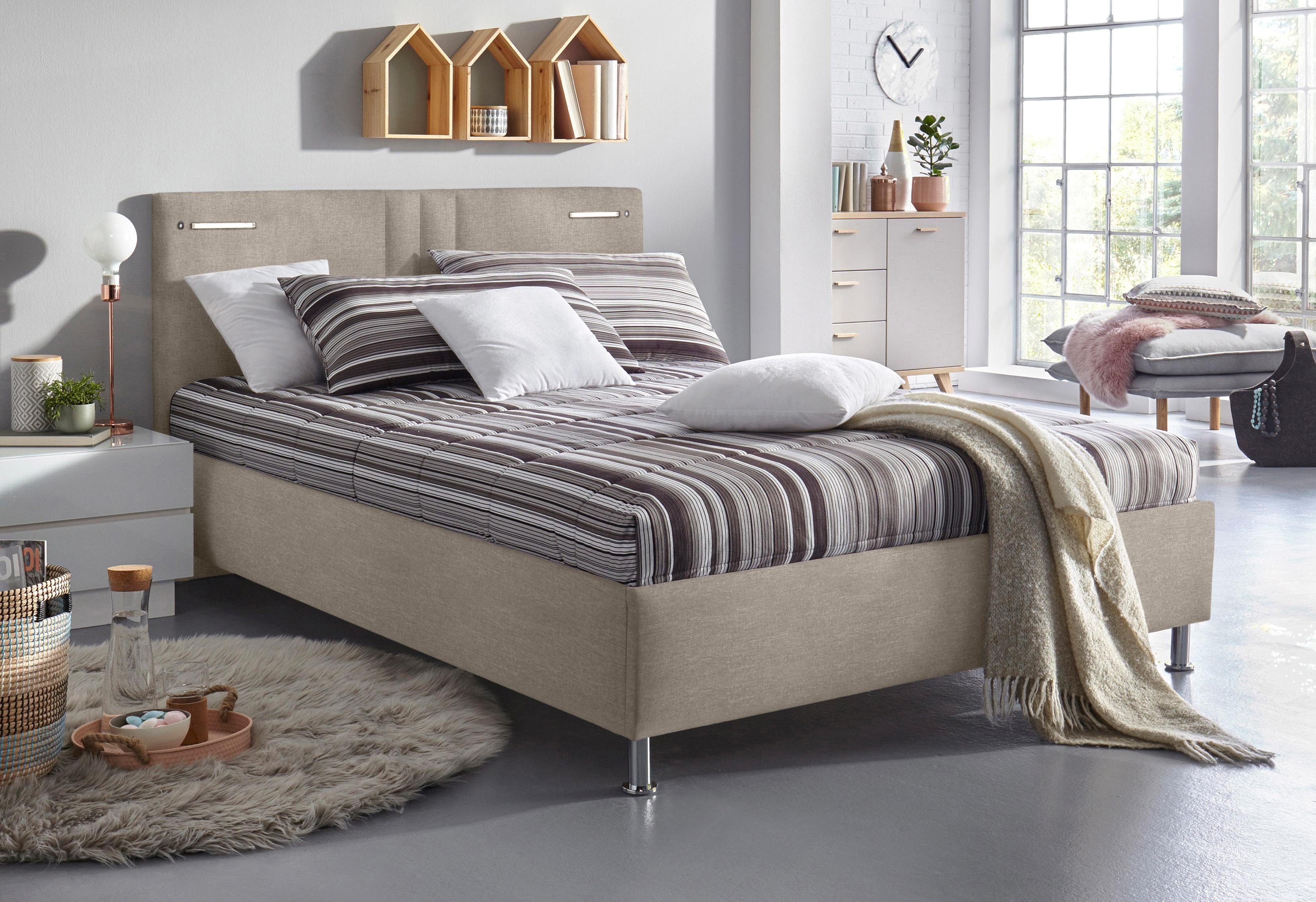 Westfalia Polsterbetten Gestoffeerd bed Elba naar keuze met ledverlichting bedden beige