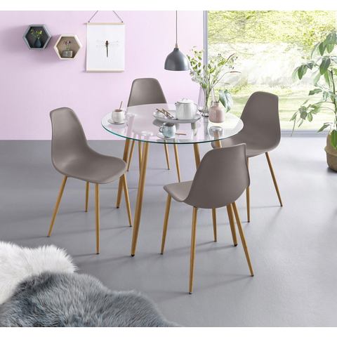 my home Eethoek MILLER Glazen tafel met 4 stoelen (kunststof kuipzitting) (set, 5-delig)
