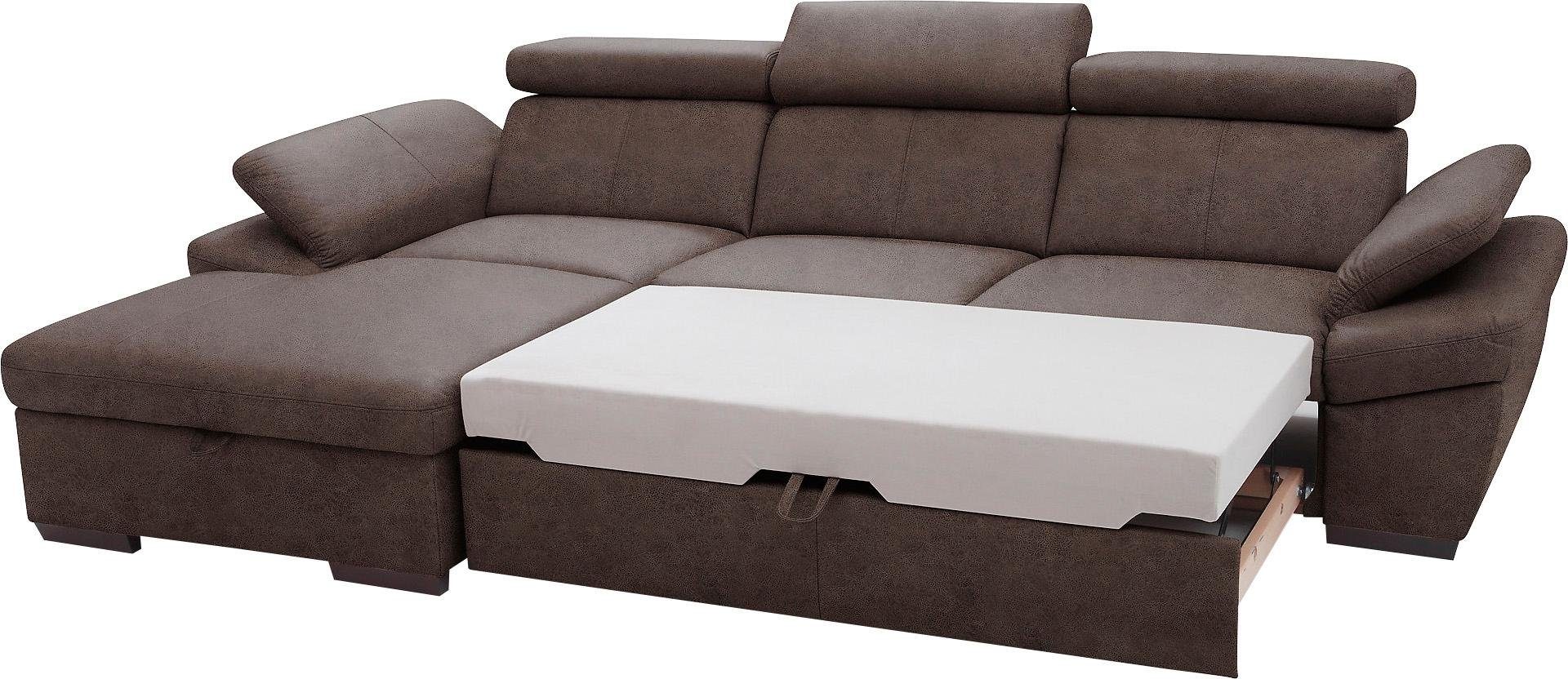 exxpo - sofa fashion Hoekbank Salerno, klassieke moderne functionele bank, hoog zitcomfort, L-vorm inclusief verstelbare hoofdsteun en armleuning, naar keuze met slaapfunctie