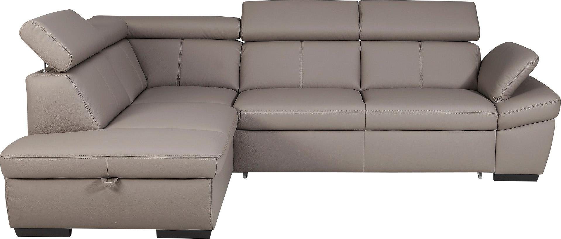 exxpo - sofa fashion Hoekbank Salerno, klassieke moderne functionele bank, hoog zitcomfort, L-vorm inclusief verstelbare hoofdsteun en armleuning, naar keuze met slaapfunctie