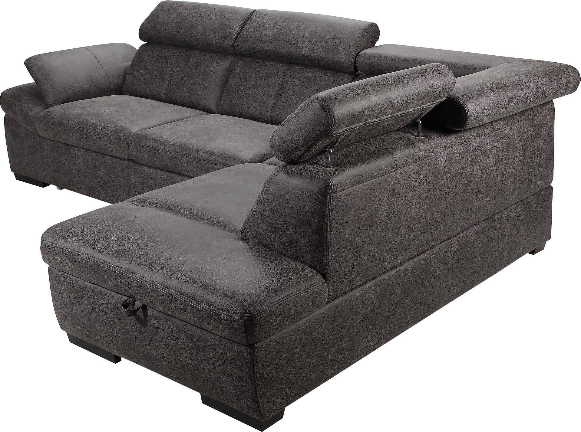 exxpo - sofa fashion Hoekbank Salerno, klassieke moderne functionele bank, hoog zitcomfort, L-vorm inclusief verstelbare hoofdsteun en armleuning, naar keuze met slaapfunctie