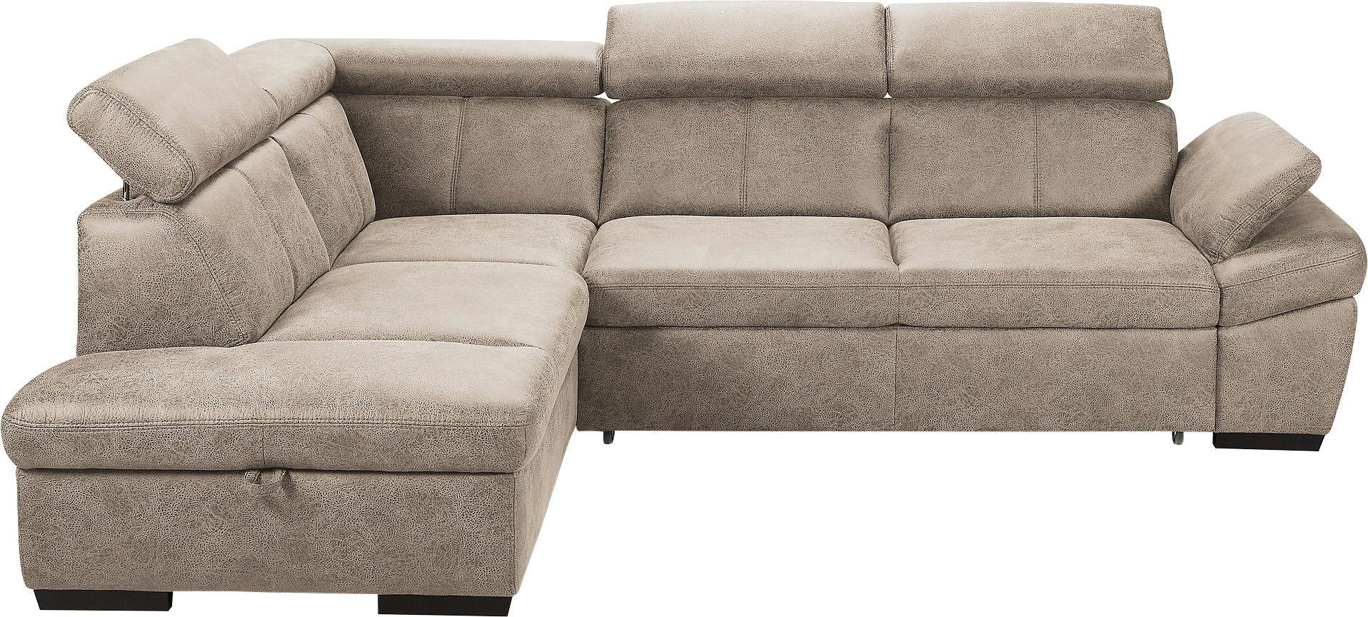 exxpo - sofa fashion Hoekbank Salerno, klassieke moderne functionele bank, hoog zitcomfort, L-vorm inclusief verstelbare hoofdsteun en armleuning, naar keuze met slaapfunctie