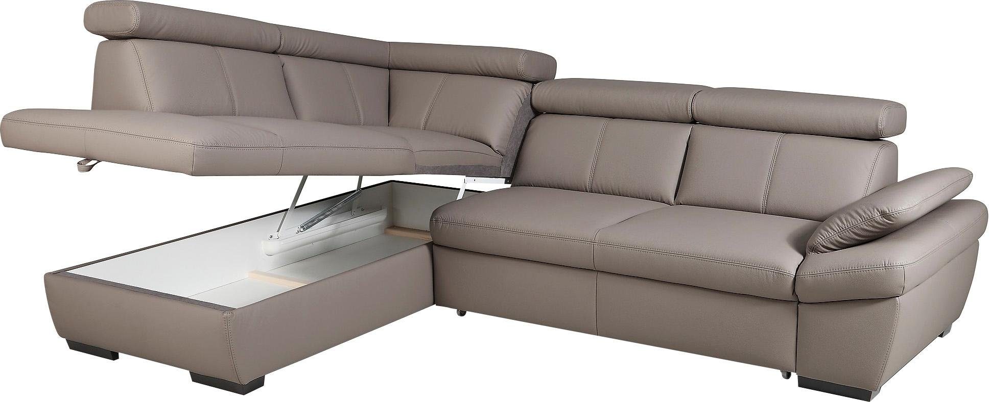 exxpo - sofa fashion Hoekbank Salerno, klassieke moderne functionele bank, hoog zitcomfort, L-vorm inclusief verstelbare hoofdsteun en armleuning, naar keuze met slaapfunctie