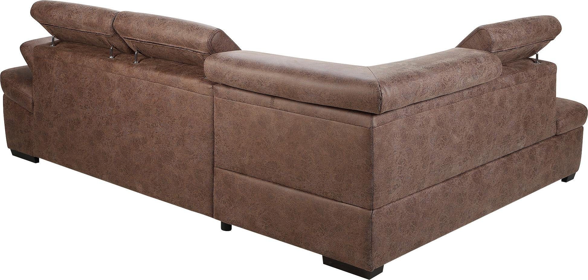 exxpo - sofa fashion Hoekbank Salerno, klassieke moderne functionele bank, hoog zitcomfort, L-vorm inclusief verstelbare hoofdsteun en armleuning, naar keuze met slaapfunctie