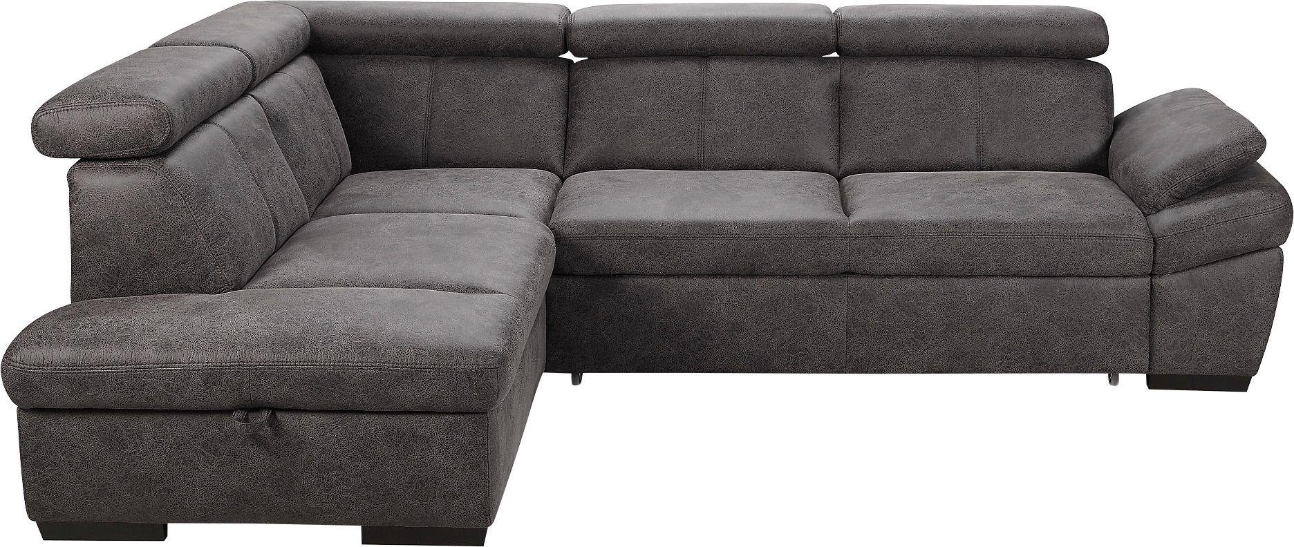 exxpo - sofa fashion Hoekbank Salerno, klassieke moderne functionele bank, hoog zitcomfort, L-vorm inclusief verstelbare hoofdsteun en armleuning, naar keuze met slaapfunctie