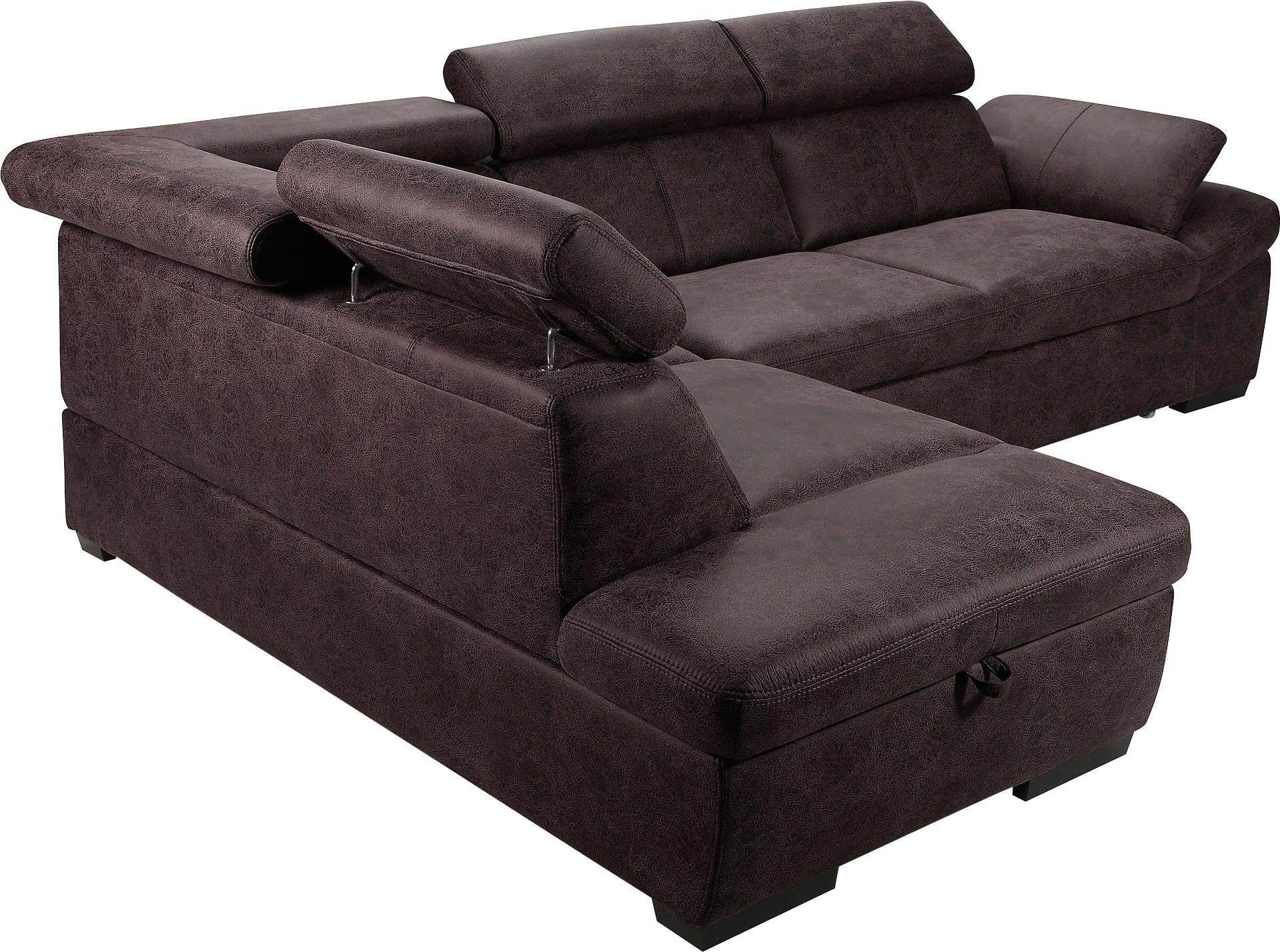 exxpo - sofa fashion Hoekbank Salerno, klassieke moderne functionele bank, hoog zitcomfort, L-vorm inclusief verstelbare hoofdsteun en armleuning, naar keuze met slaapfunctie