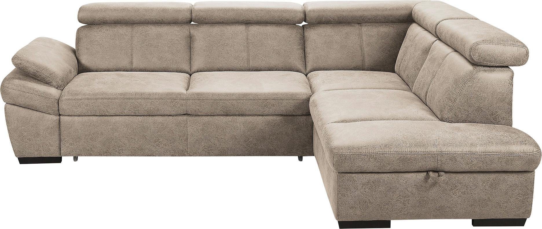 exxpo - sofa fashion Hoekbank Salerno, klassieke moderne functionele bank, hoog zitcomfort, L-vorm inclusief verstelbare hoofdsteun en armleuning, naar keuze met slaapfunctie