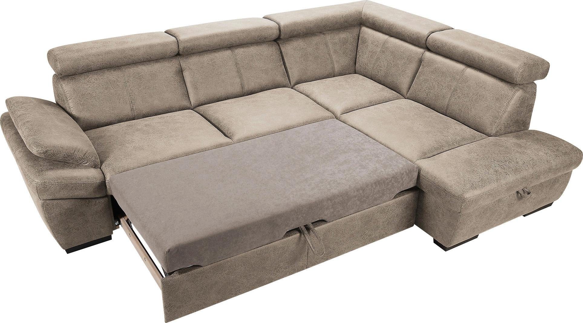 exxpo - sofa fashion Hoekbank Salerno, klassieke moderne functionele bank, hoog zitcomfort, L-vorm inclusief verstelbare hoofdsteun en armleuning, naar keuze met slaapfunctie